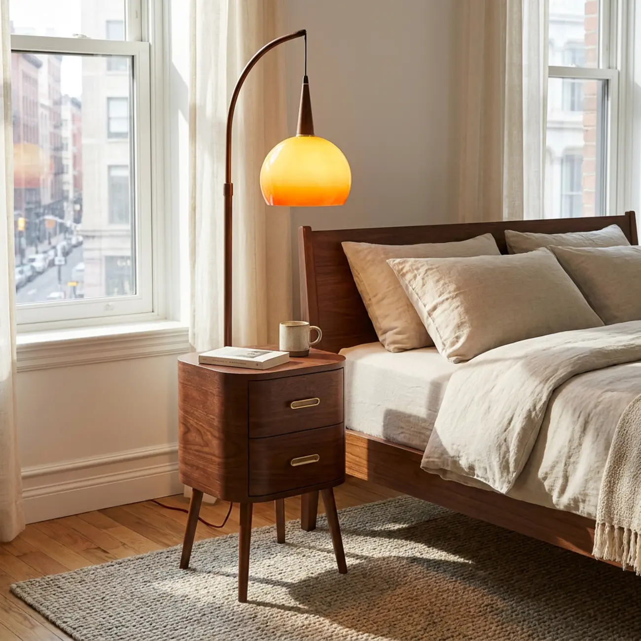 2-in-1 Mid-century Modern End Table Floor Lamp With 2 Drawers Image - 1 | homeyfad