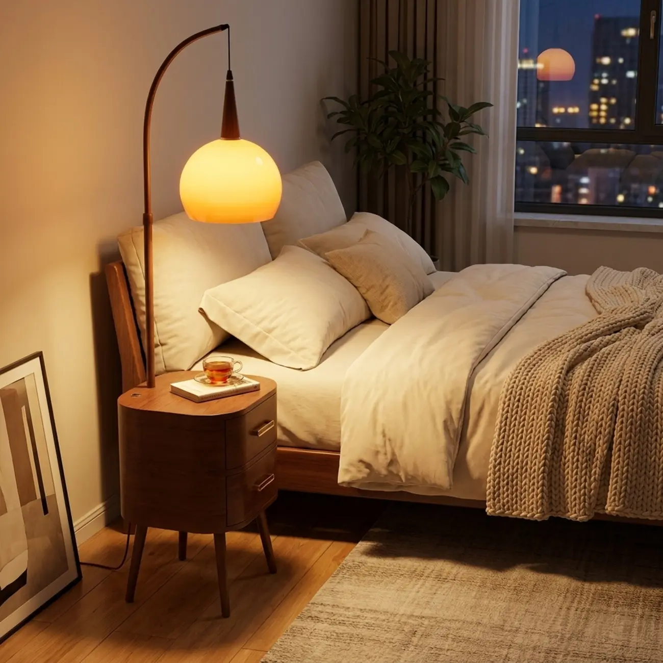 2-in-1 Mid-century Modern End Table Floor Lamp With 2 Drawers Image - 7 | homeyfad