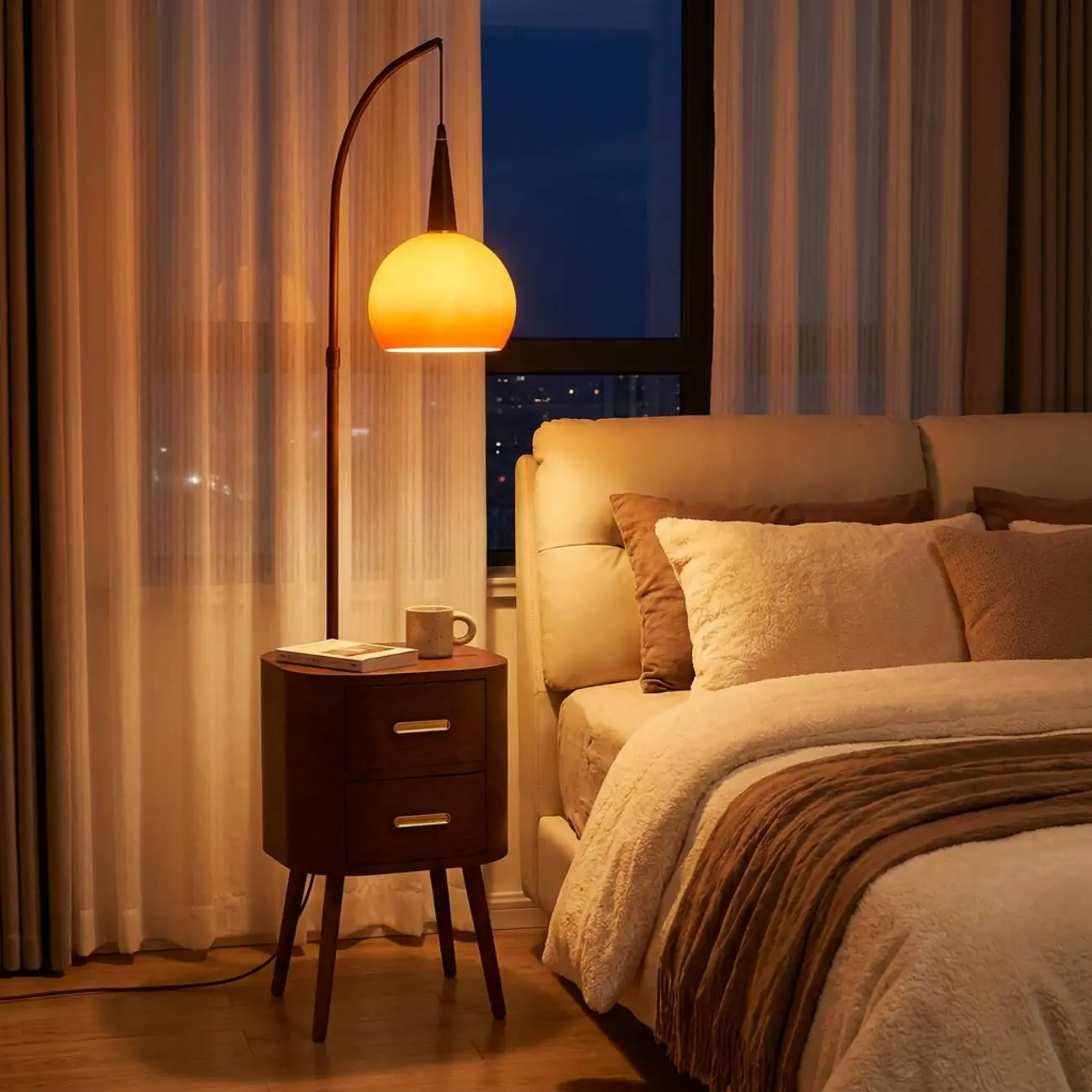 2-in-1 Mid-century Modern End Table Floor Lamp With 2 Drawers Image - 3 | homeyfad