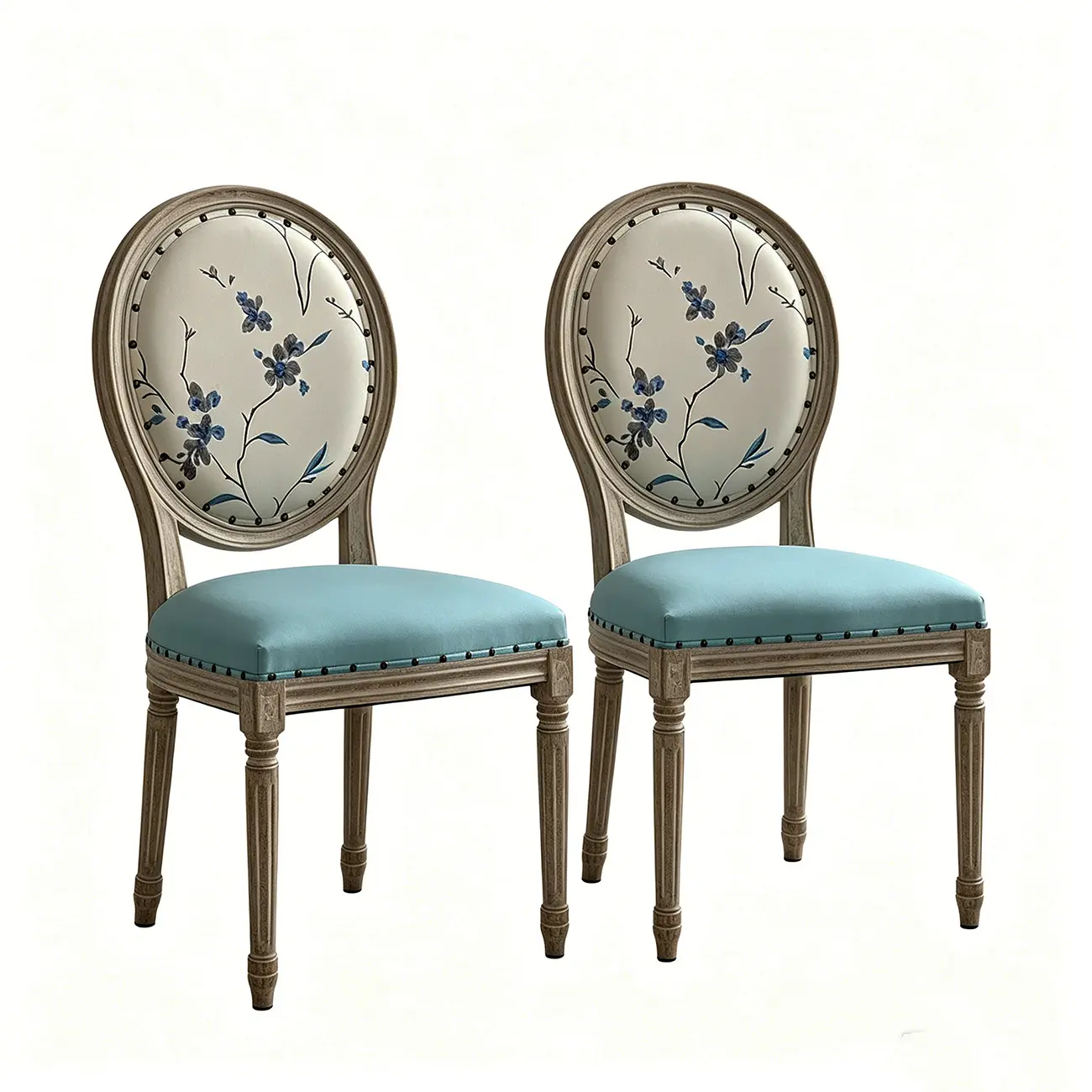 French Country Upholstered Oval Round Back Dining Chairs Solid Wood Image - 22 | homeyfad