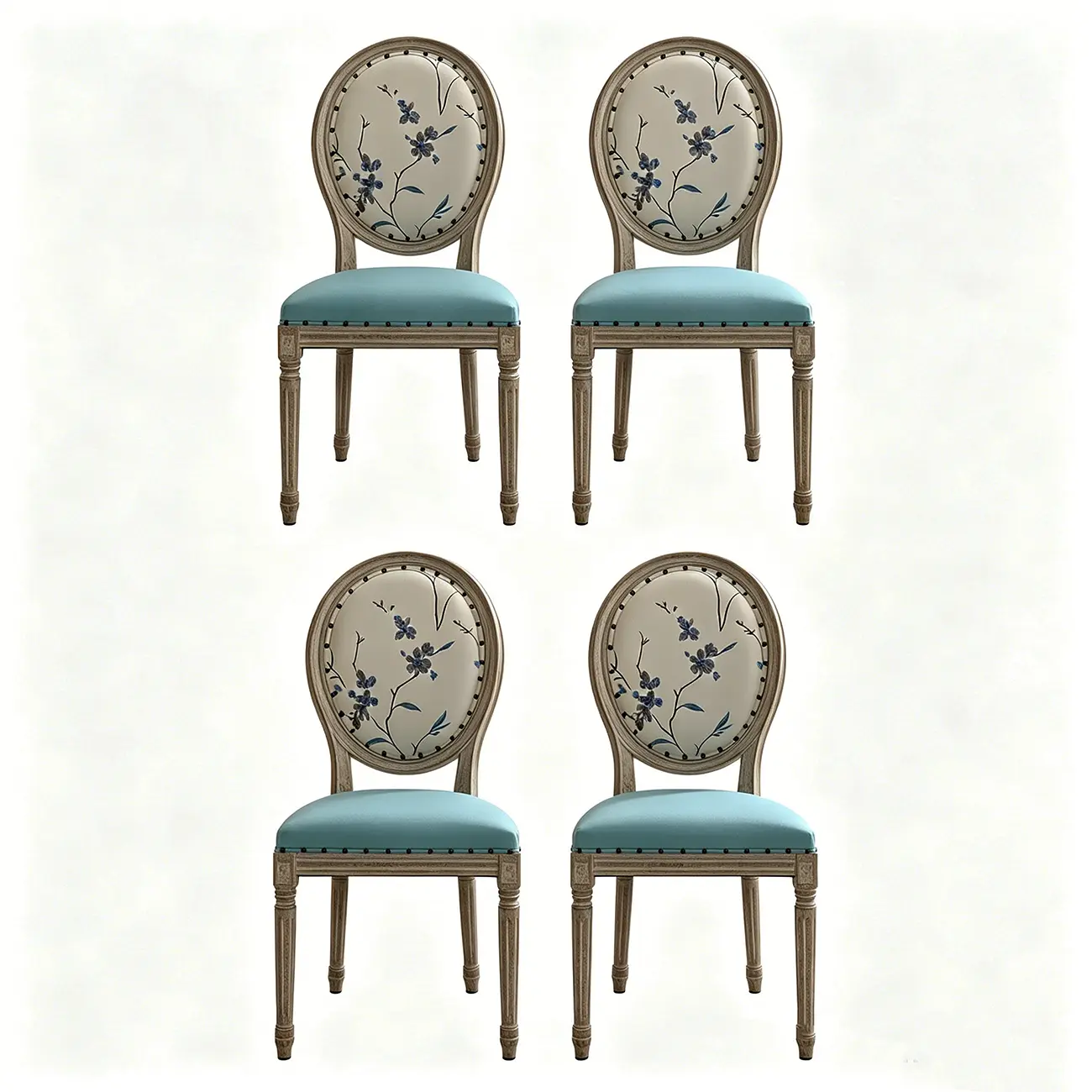 French Country Upholstered Oval Round Back Dining Chairs Solid Wood Image - 23 | homeyfad