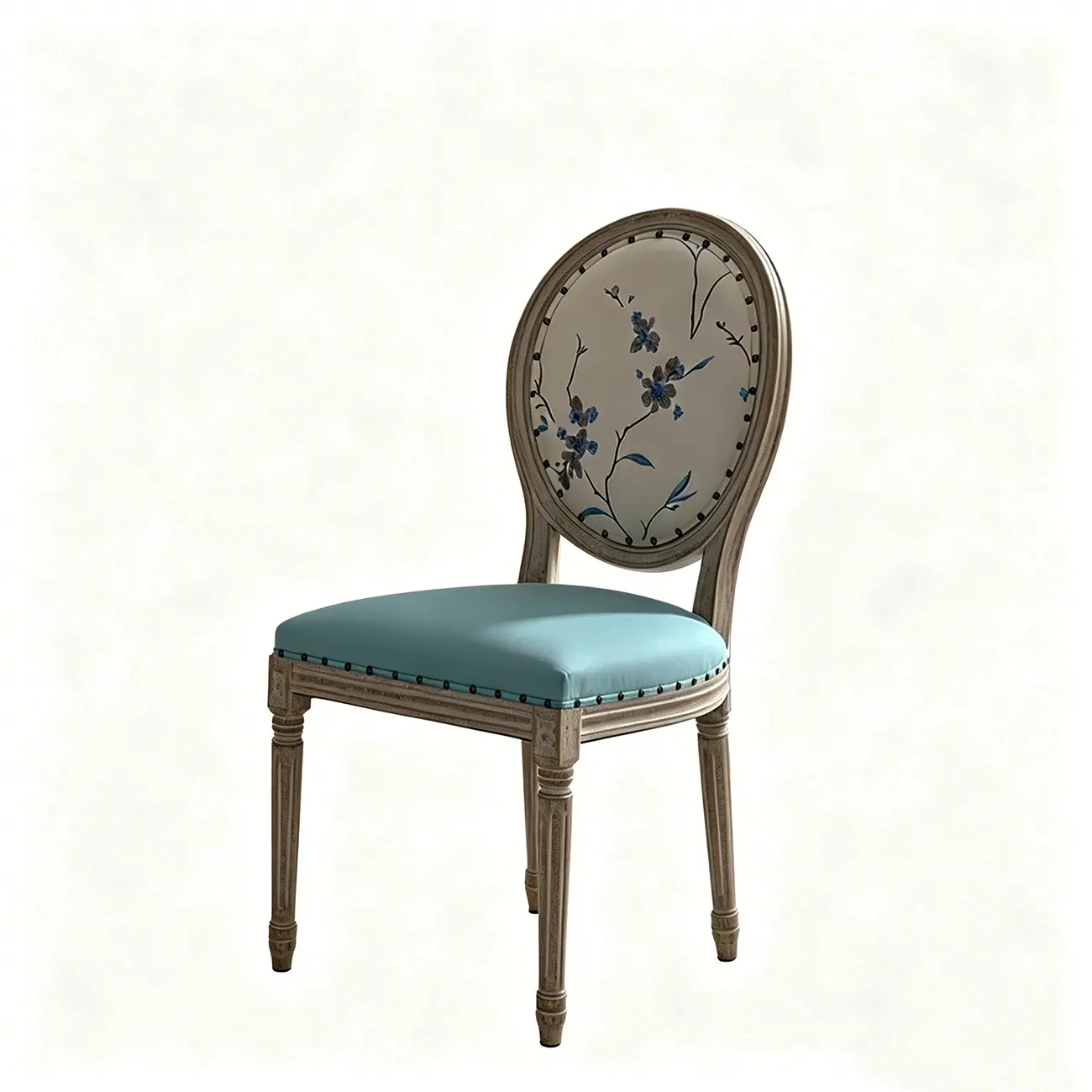 French Country Upholstered Oval Round Back Dining Chairs Solid Wood Image - 21 | homeyfad