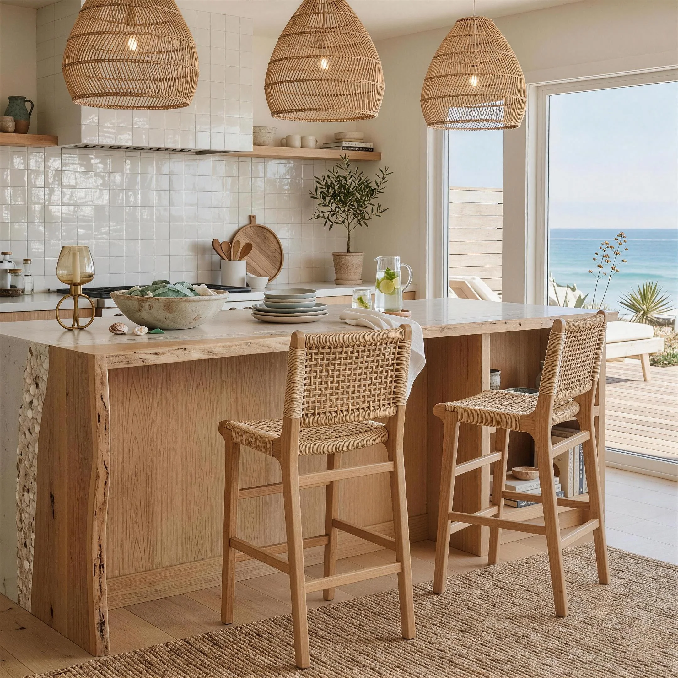 Scandinavian Solid Wood Counter Stool Woven Cord Backrest Image - 2 | homeyfad