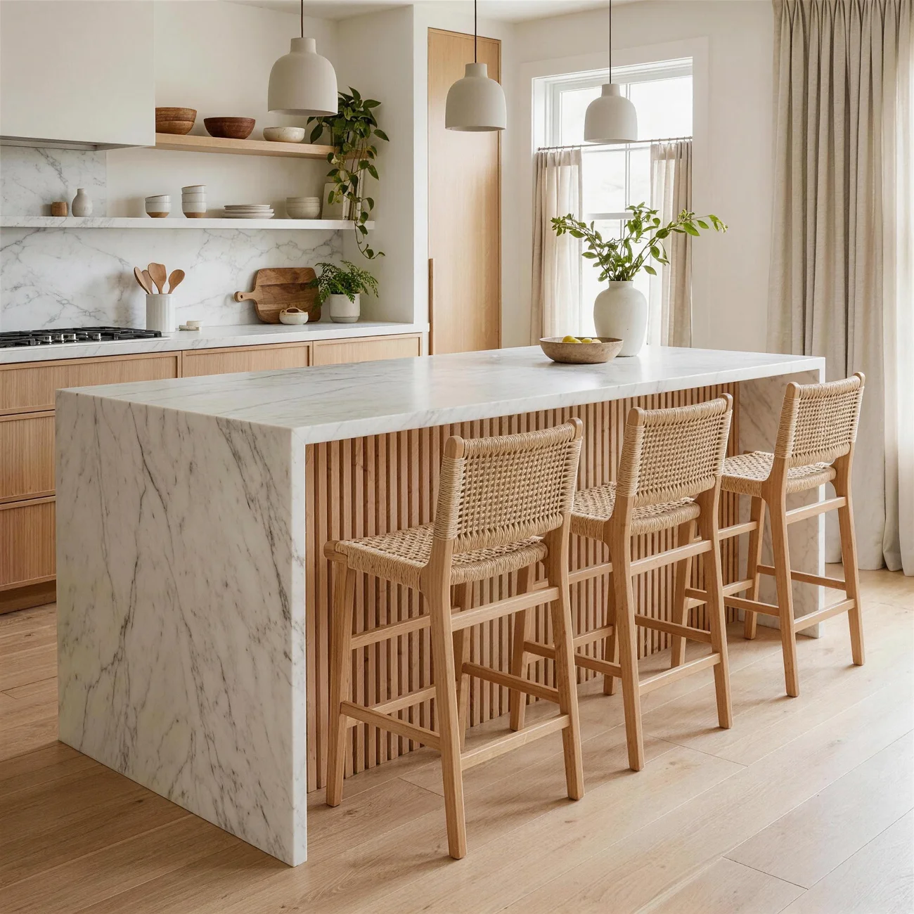 Scandinavian Solid Wood Counter Stool Woven Cord Backrest Image - 7 | homeyfad