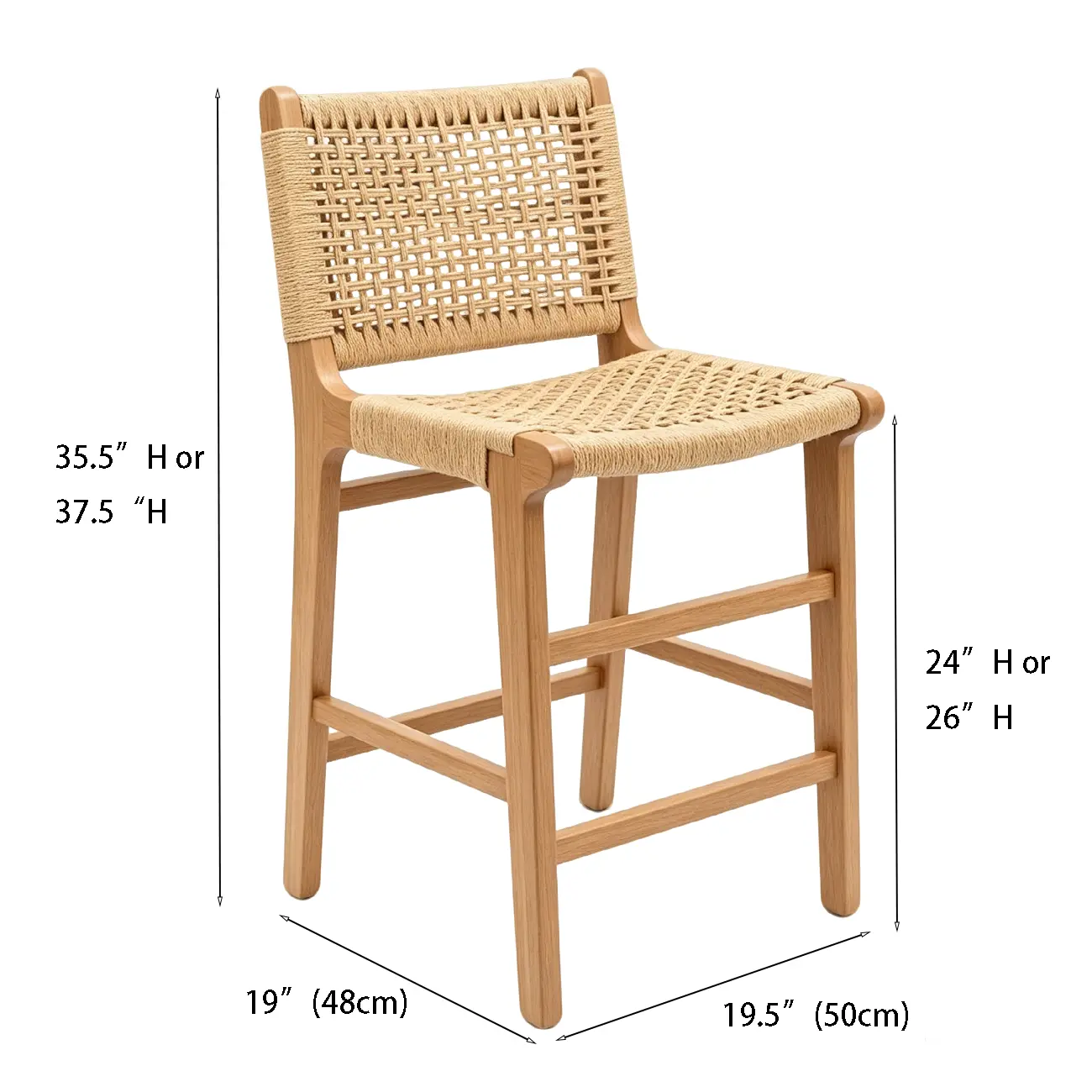 Scandinavian Solid Wood Counter Stool Woven Cord Backrest #size | homeyfad