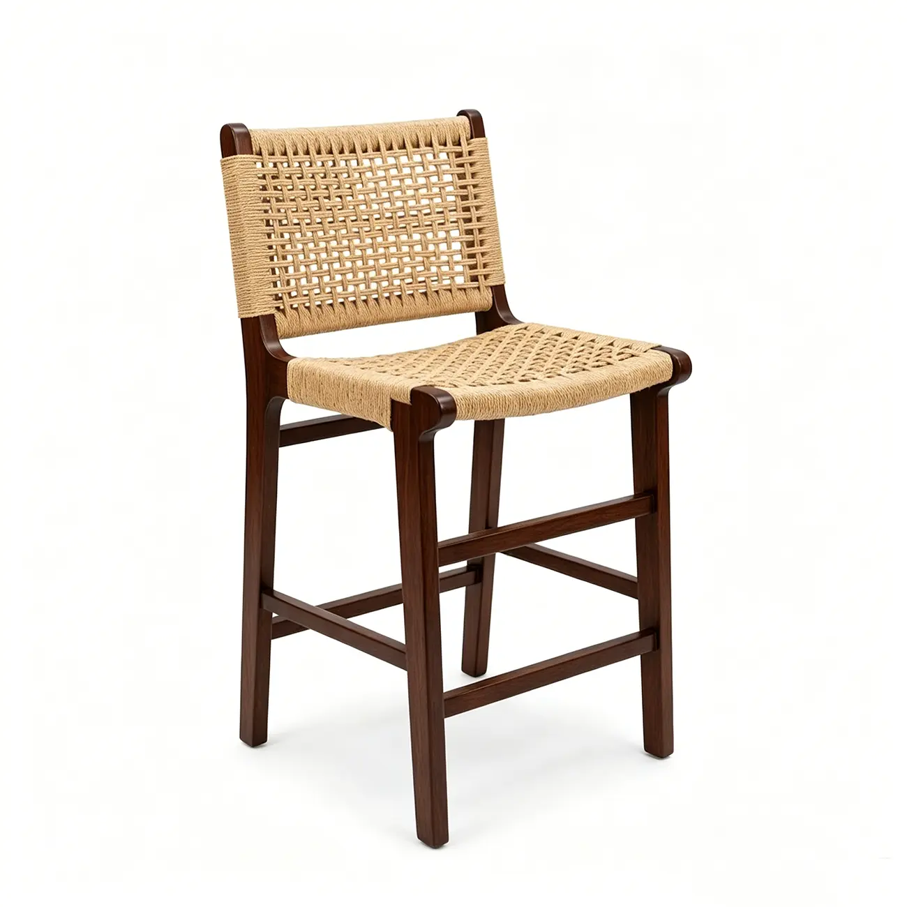 Scandinavian Solid Wood Counter Stool Woven Cord Backrest Image - 11 | homeyfad