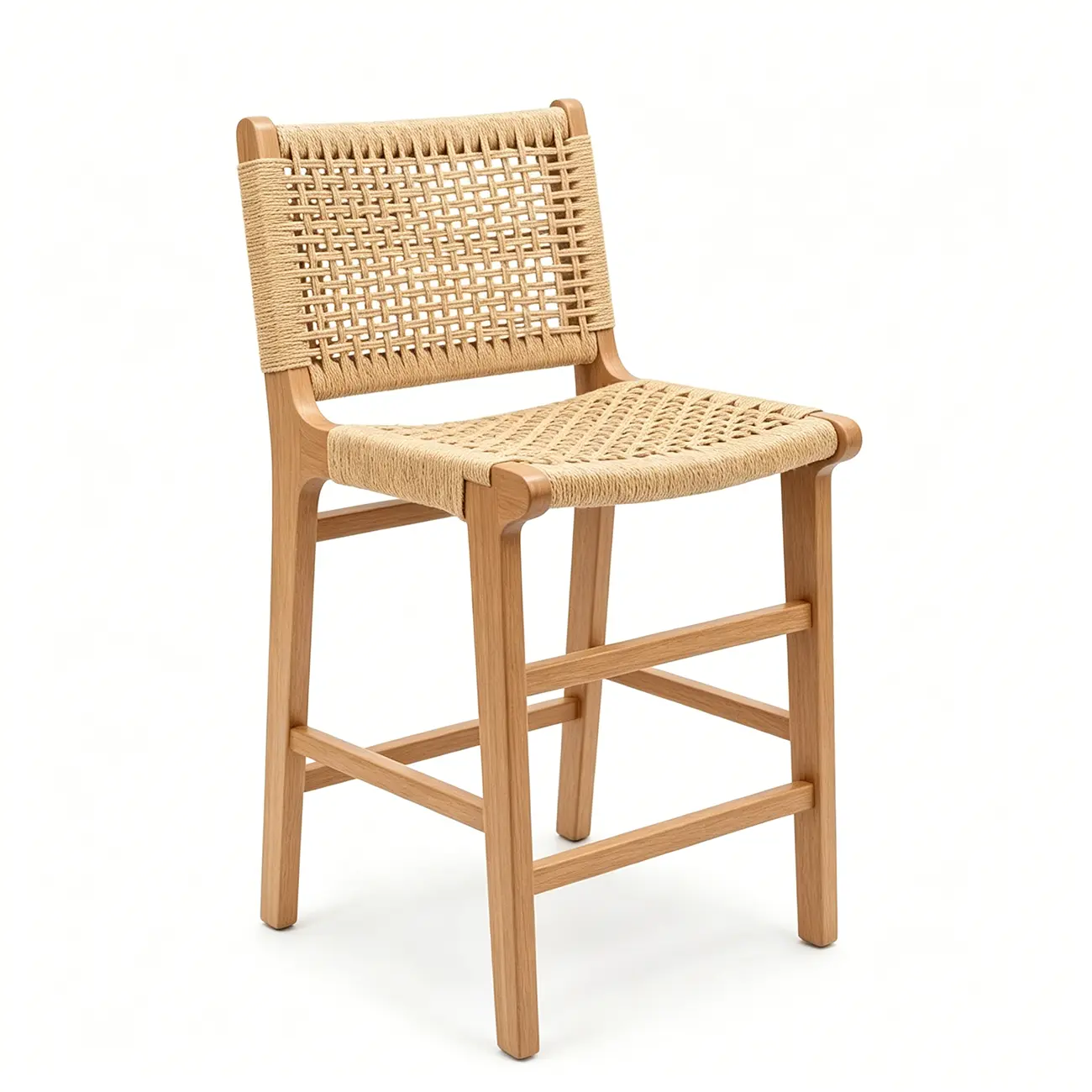 Scandinavian Solid Wood Counter Stool Woven Cord Backrest Image - 10 | homeyfad