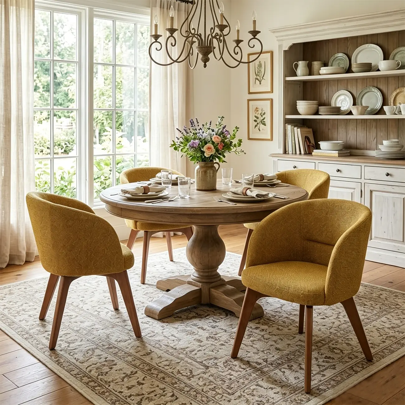 French Country Linen Upholstered Swivel Barrel Dining Chair Image - 2 | homeyfad