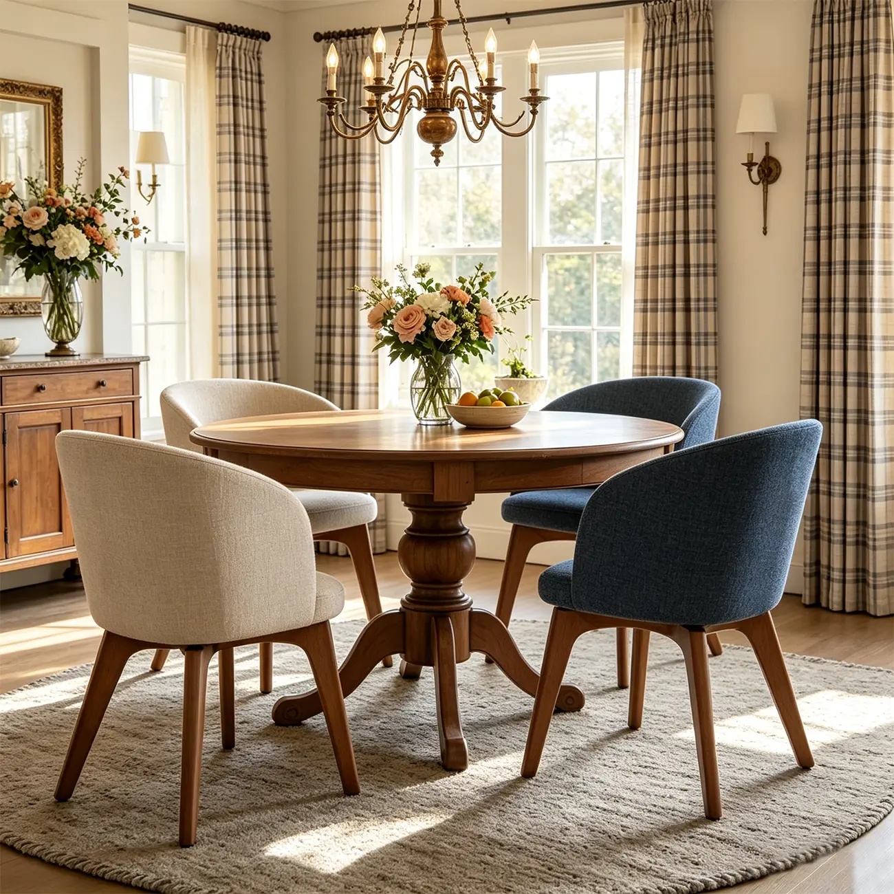 French Country Linen Upholstered Swivel Barrel Dining Chair Image - 3 | homeyfad