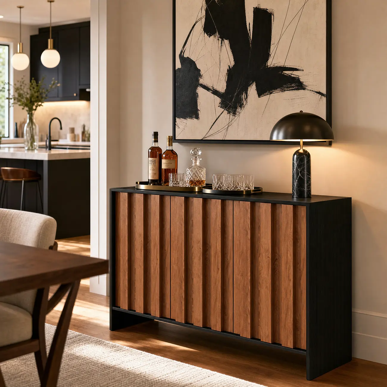 Multi-functional Fluted Storage Cabinet With Adjustable Shelves Image - 5 | homeyfad