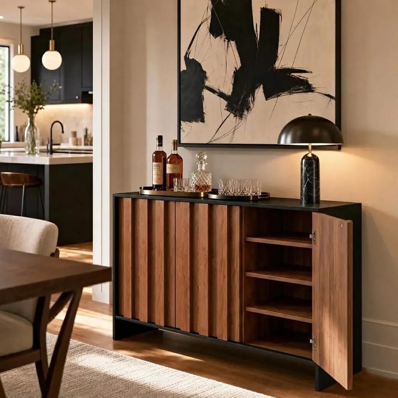 Multi-functional Fluted Storage Cabinet With Adjustable Shelves Image - 7 | homeyfad