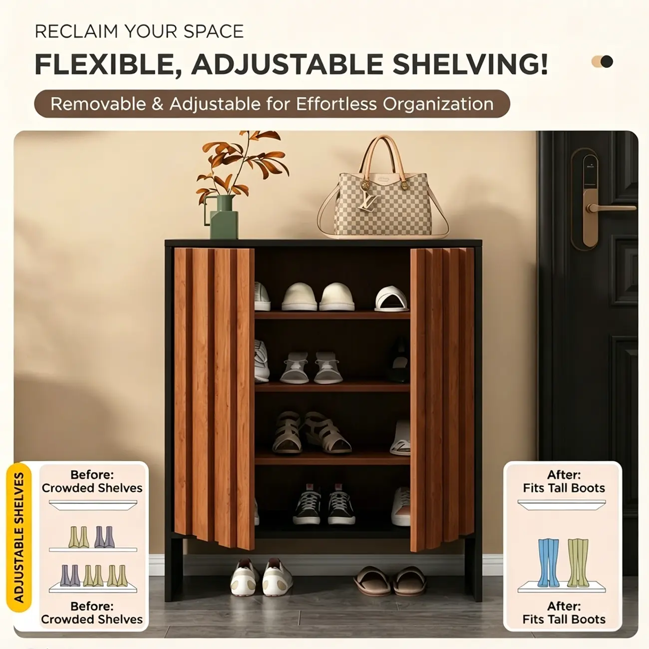 Multi-functional Fluted Storage Cabinet With Adjustable Shelves Image - 6 | homeyfad