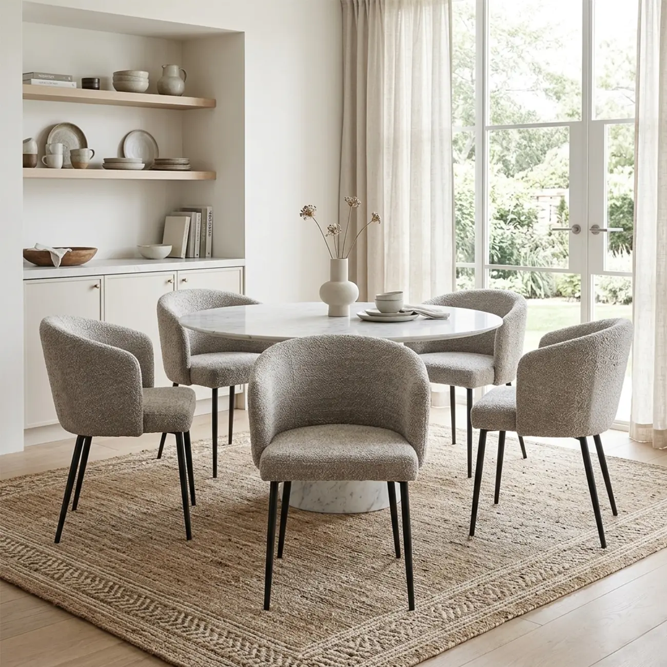 Modern Chenille Upholstered Curved Back Dining Chair Image - 4 | homeyfad