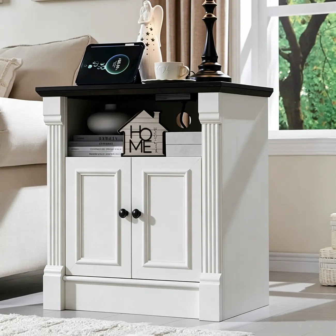 Modern Farmhouse 2-door Wooden End Table With Storage Image - 7 | homeyfad