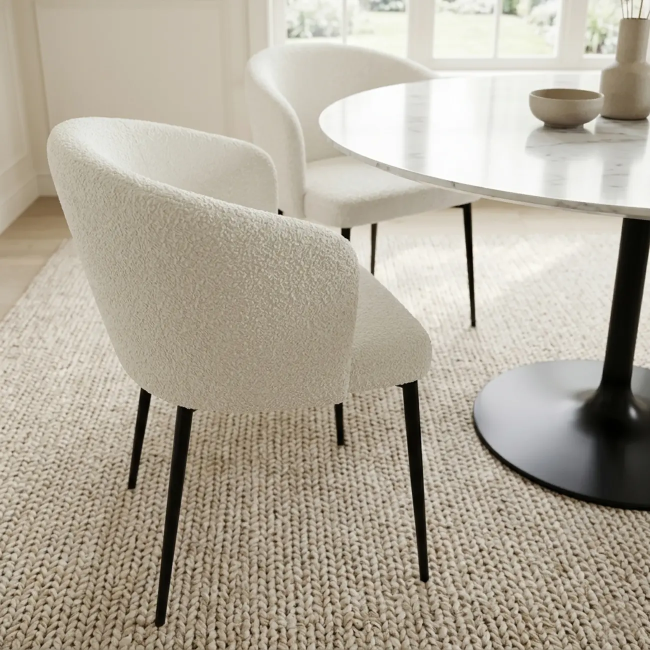 Modern Chenille Upholstered Curved Back Dining Chair Image - 2 | homeyfad