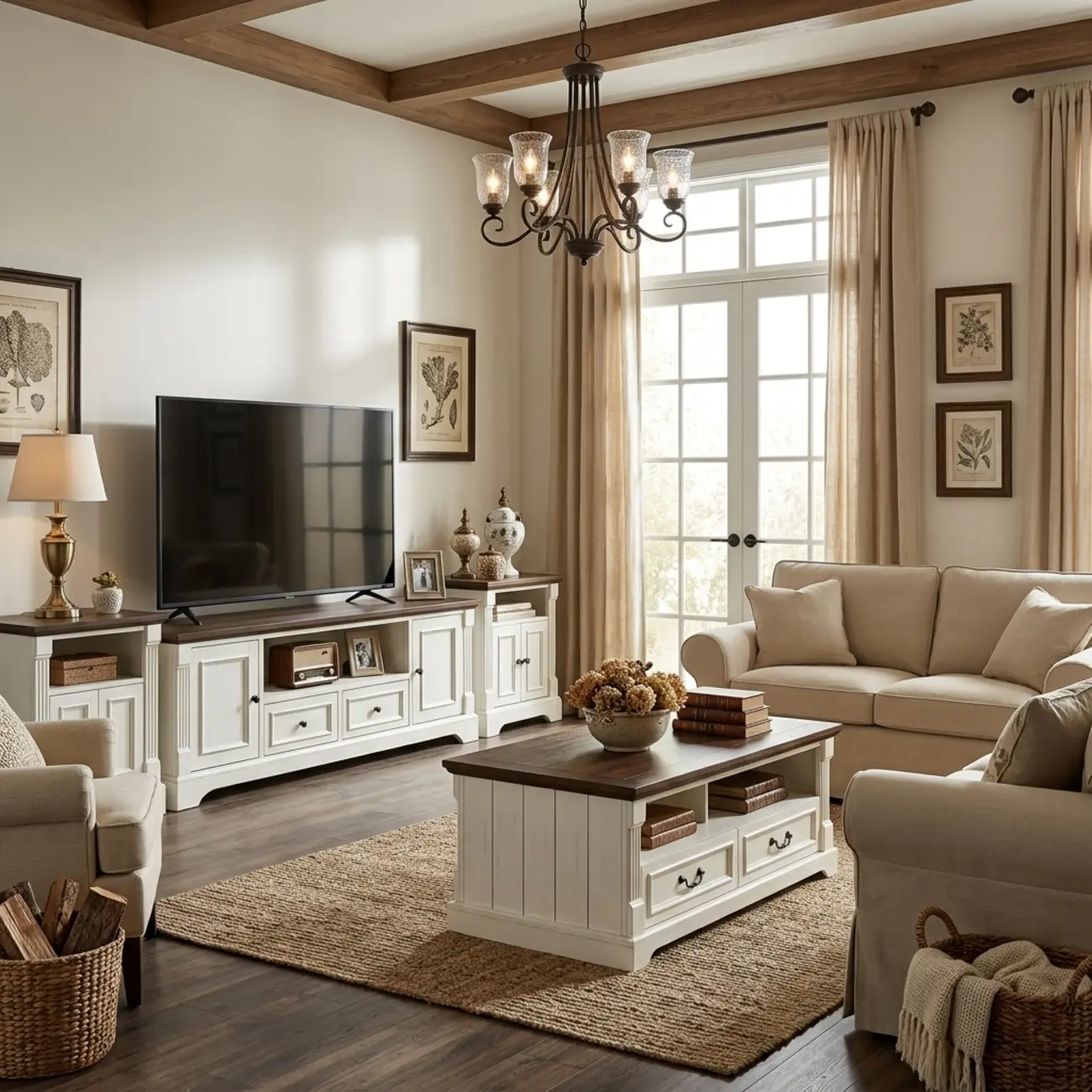 Two-tone Farmhouse Fully Assembled Tv Stand With Arched Plinth Base Image - 5 | homeyfad