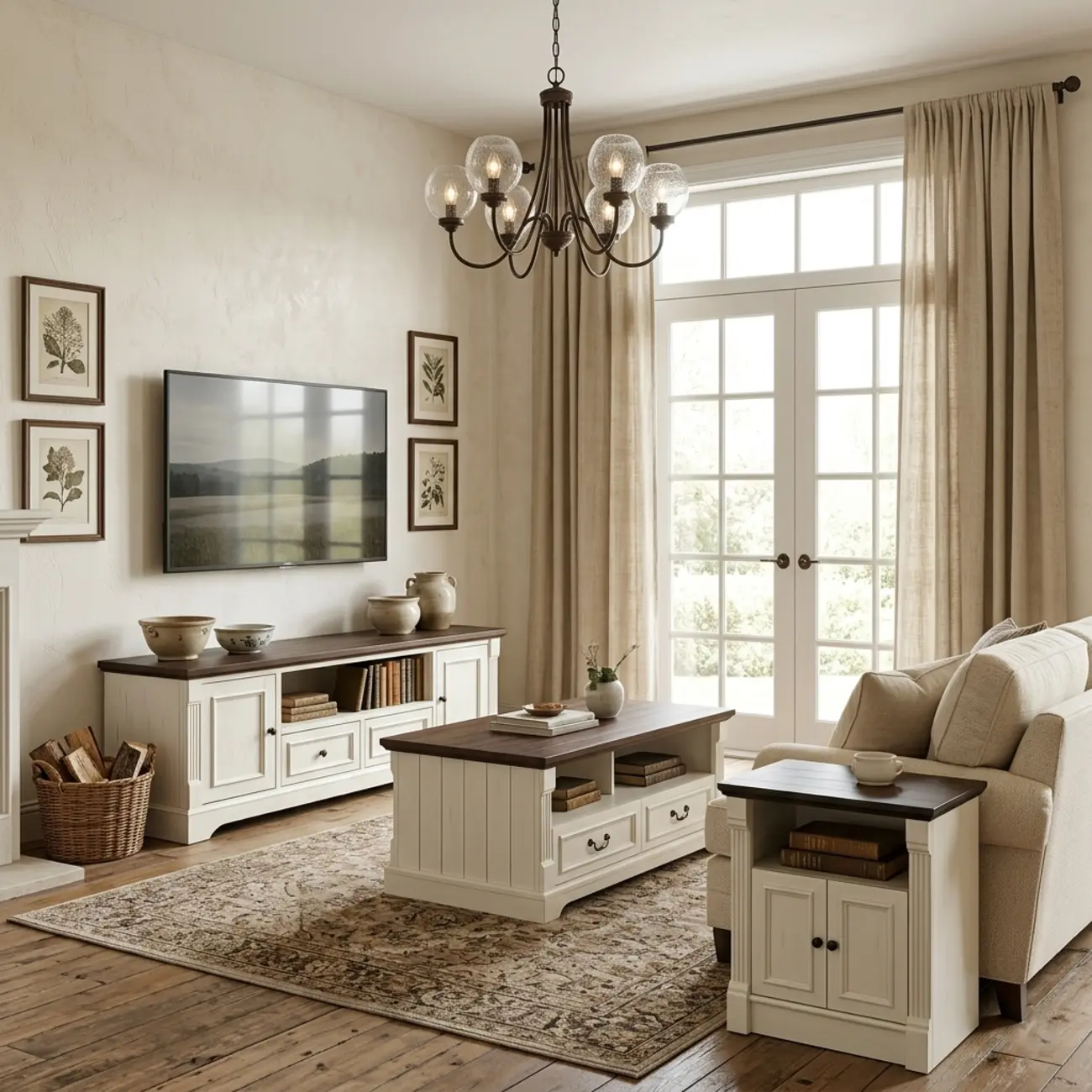 Two-tone Farmhouse Fully Assembled Tv Stand With Arched Plinth Base Image - 6 | homeyfad