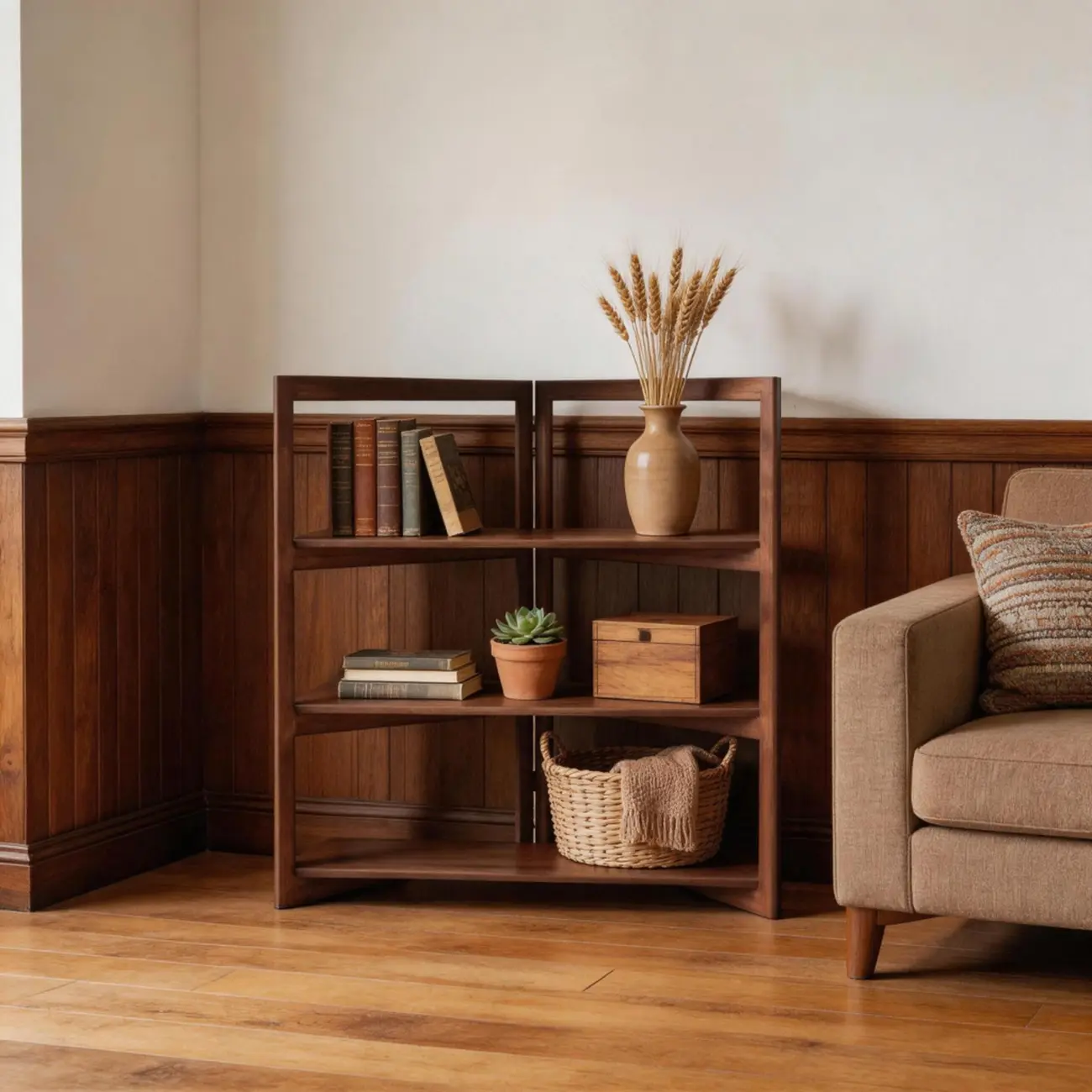 Solid Wood Folding Open Shelf Room Divider Bookcase Image - 7 | homeyfad
