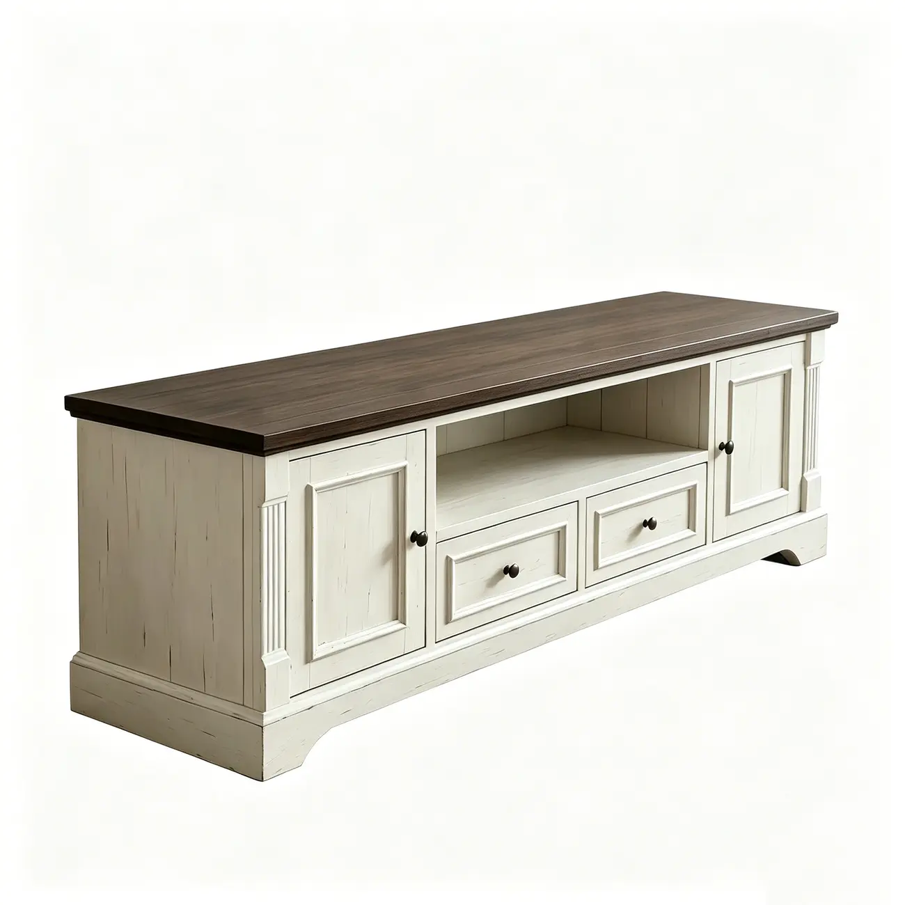 Two-tone Farmhouse Fully Assembled Tv Stand With Arched Plinth Base Image - 10 | homeyfad