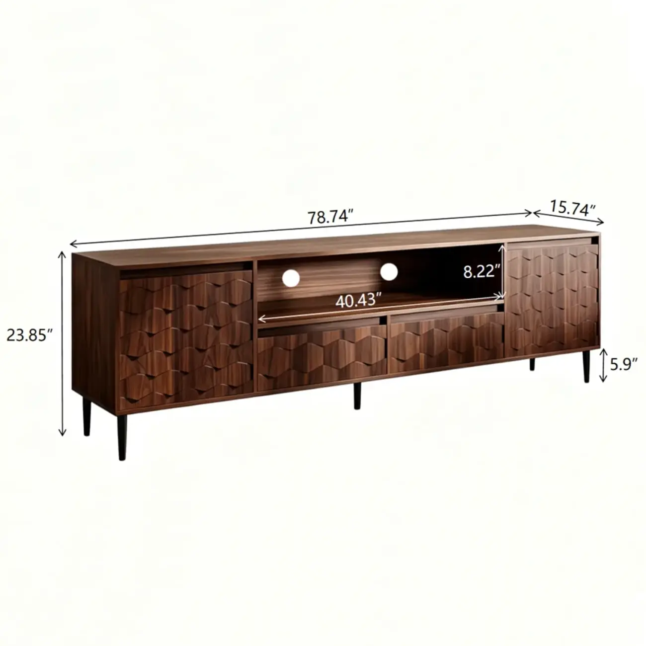 78" Mid-Century Modern Walnut TV Stand for TVs Up to 85" #size | homeyfad