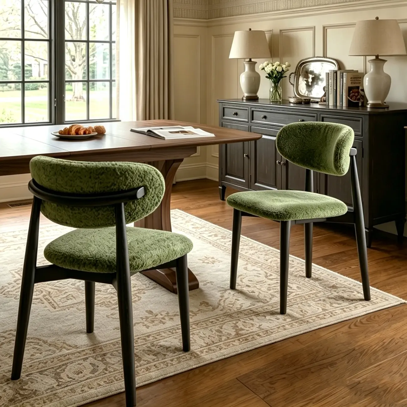 Vintage Chenille Low Back Armless Dining Chair Set of 2 Image - 2 | homeyfad