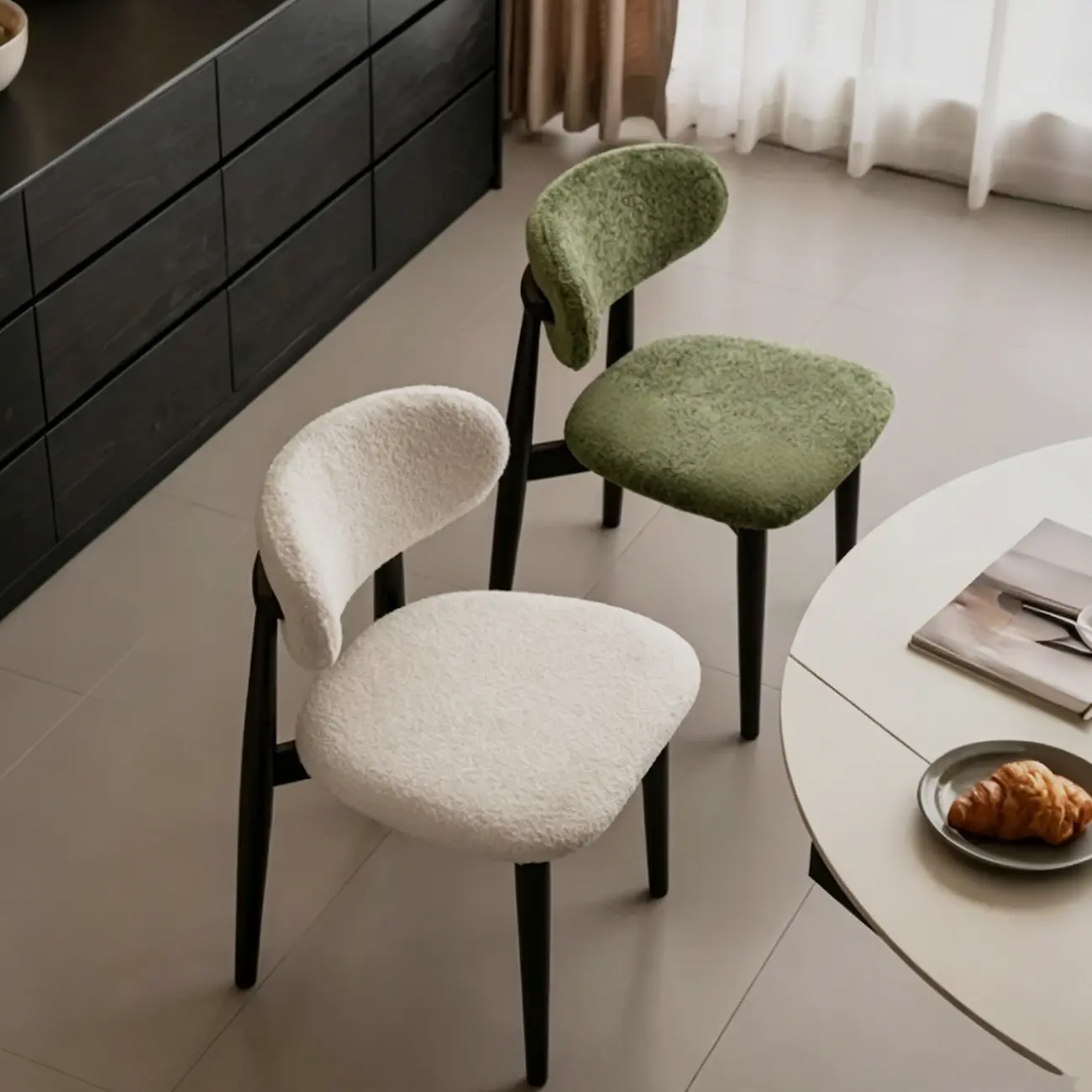 Vintage Chenille Low Back Armless Dining Chair Set of 2 Image - 6 | homeyfad