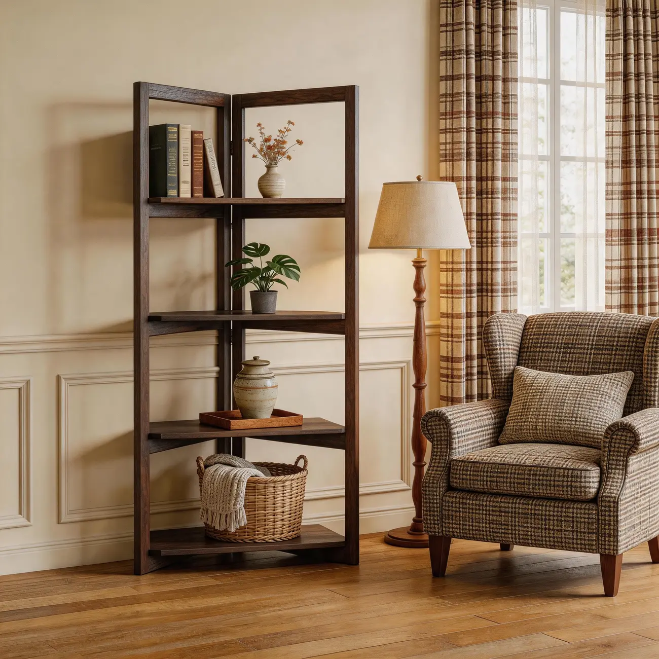 Solid Wood Folding Open Shelf Room Divider Bookcase Image - 3 | homeyfad