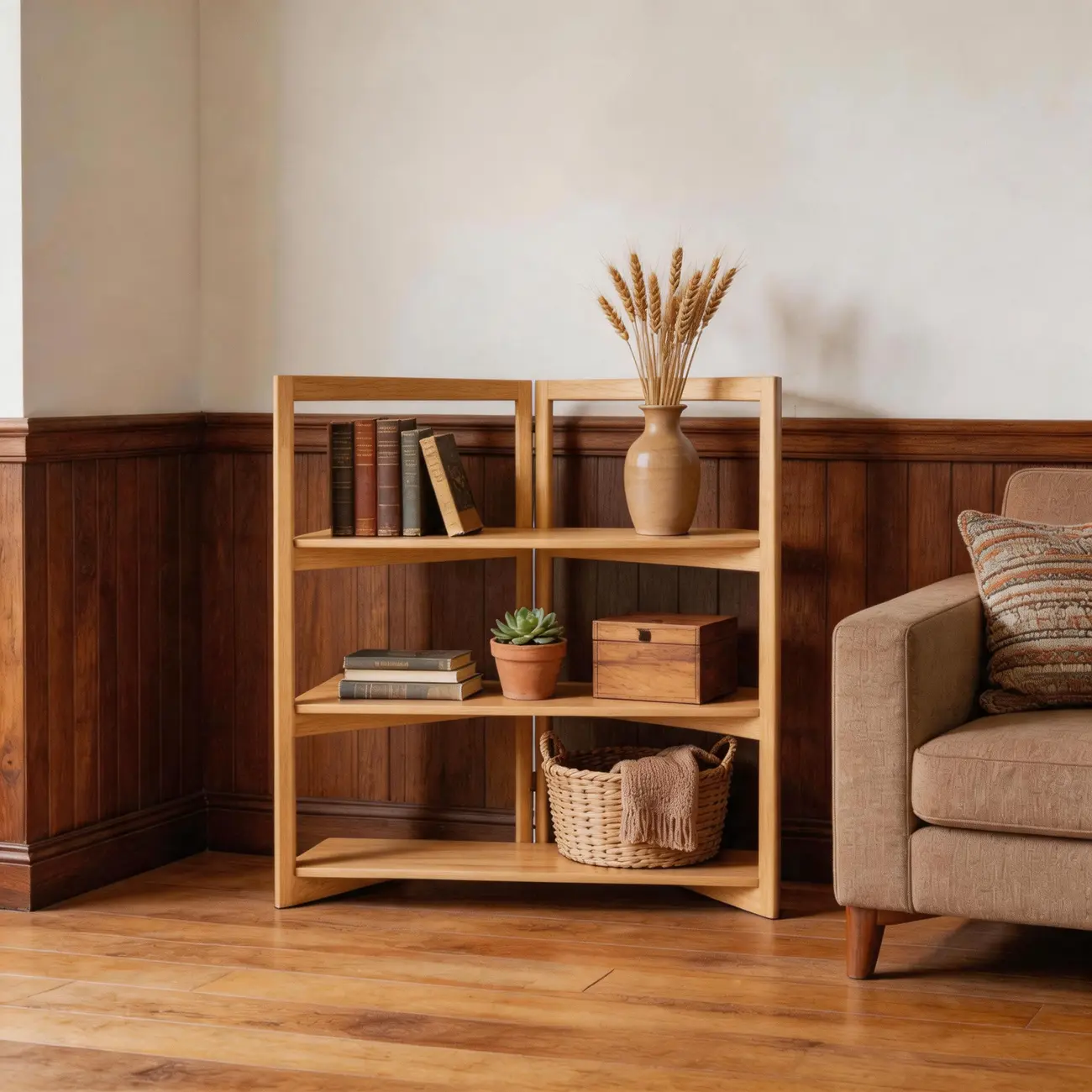 Solid Wood Folding Open Shelf Room Divider Bookcase Image - 8 | homeyfad