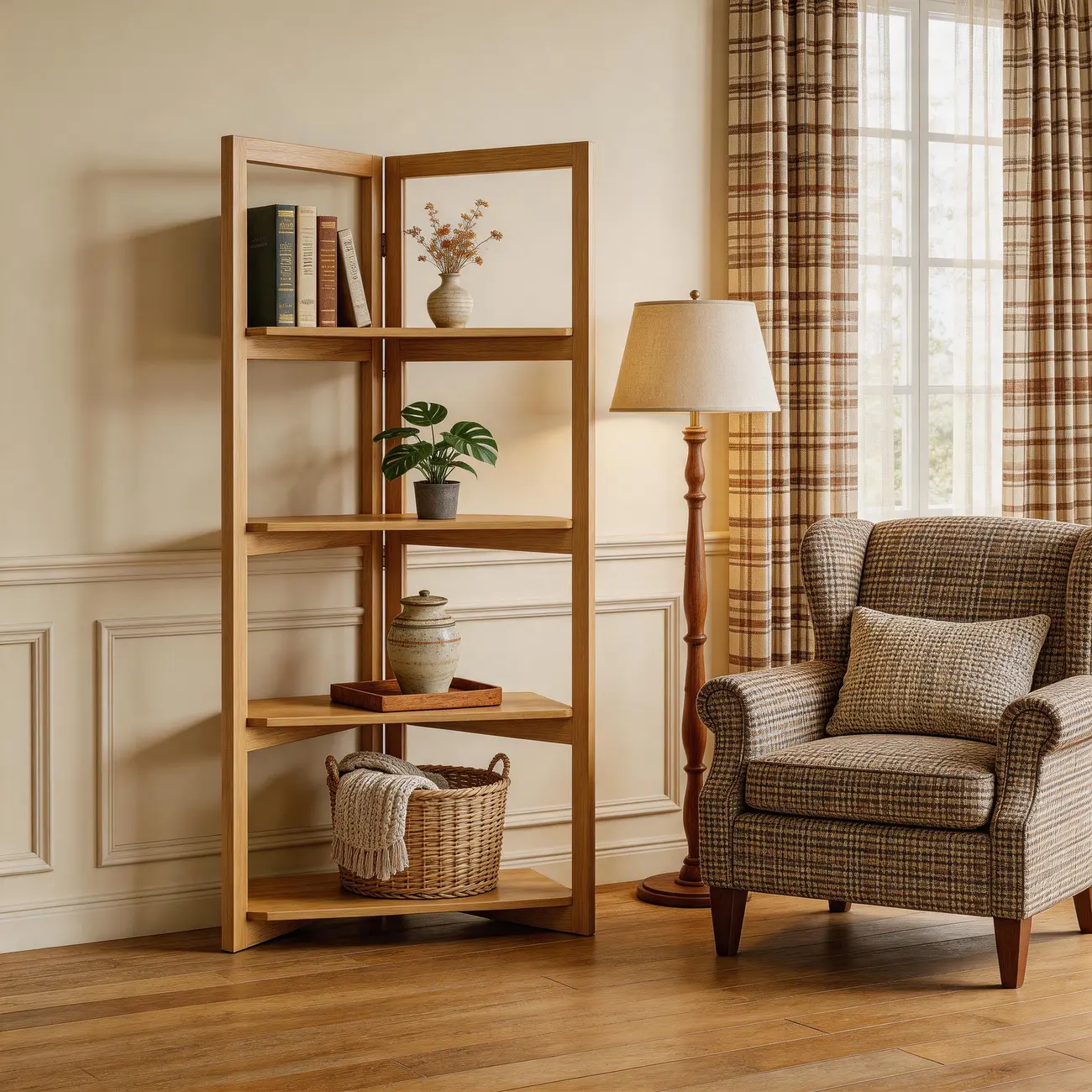 Solid Wood Folding Open Shelf Room Divider Bookcase Image - 2 | homeyfad