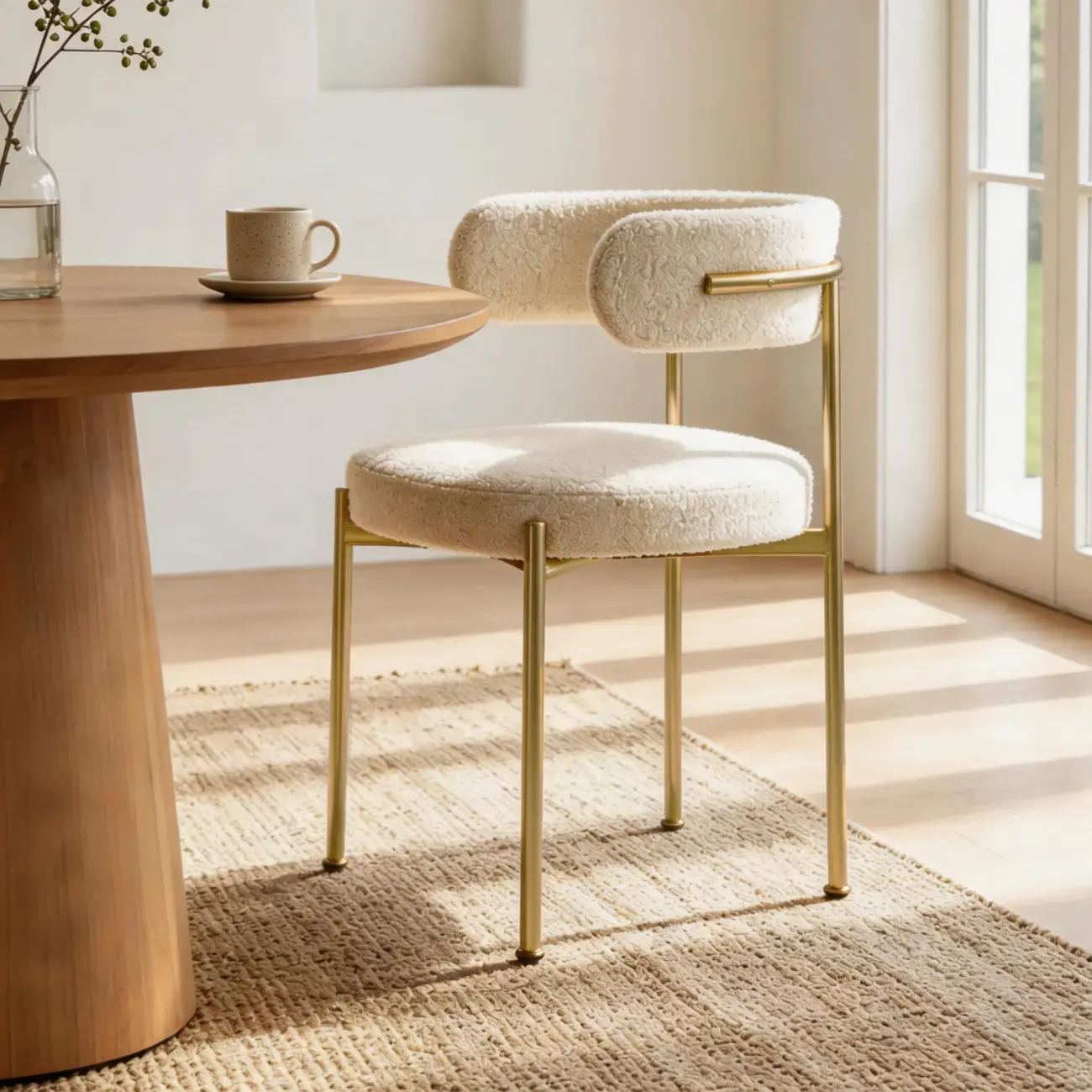 Minimalist White Curved Back Buncle Dining Chairs With Metal Frame Image - 7 | homeyfad