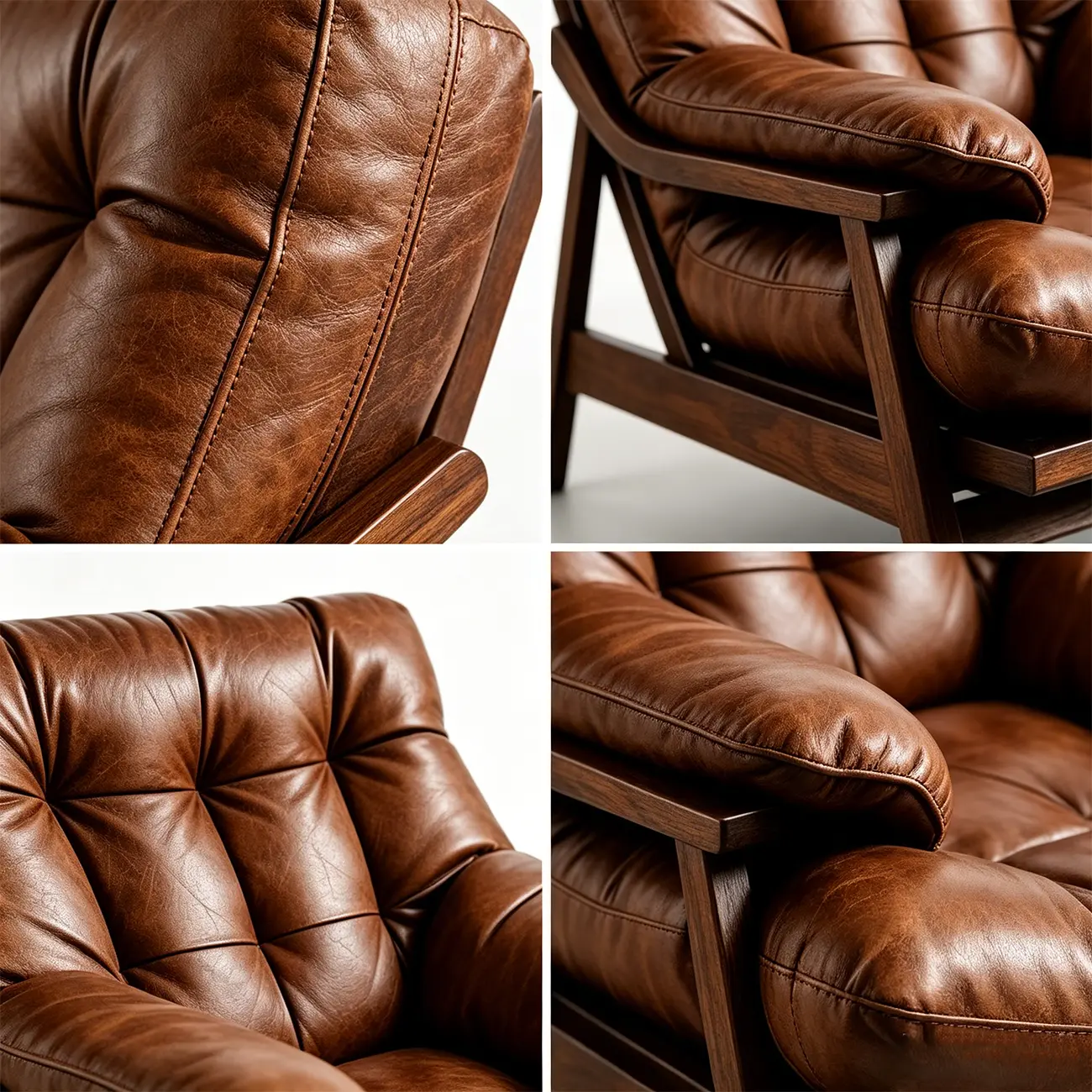 Mid-Century Modern Button-Tufted Leather Accent Chair Image - 7 | homeyfad