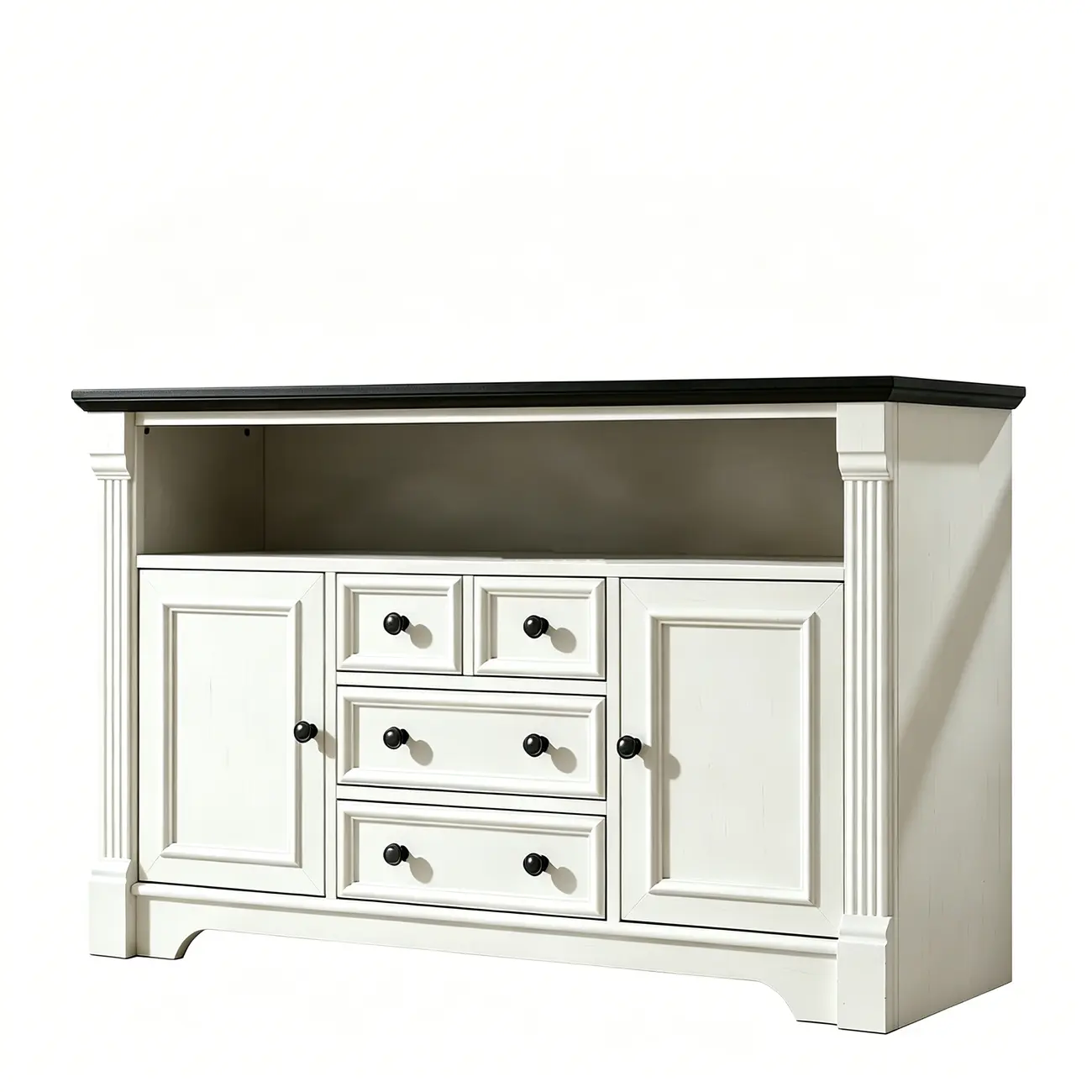 Traditional Black-top Cream White Buffet Sideboard With Drawers Image - 6 | homeyfad