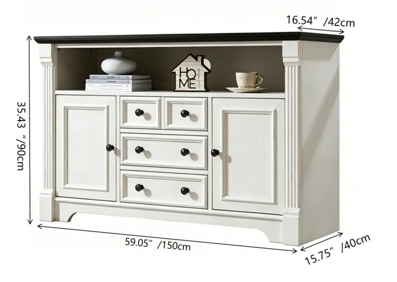 Traditional Black-top Cream White Buffet Sideboard With Drawers #size | homeyfad