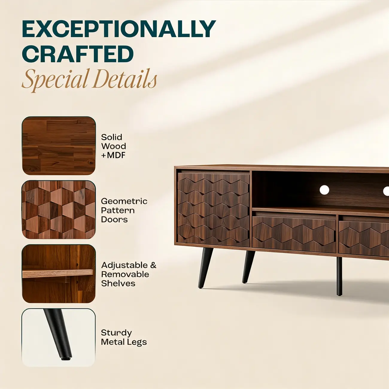 78" Mid-Century Modern Walnut TV Stand for TVs Up to 85" Image - 7 | homeyfad