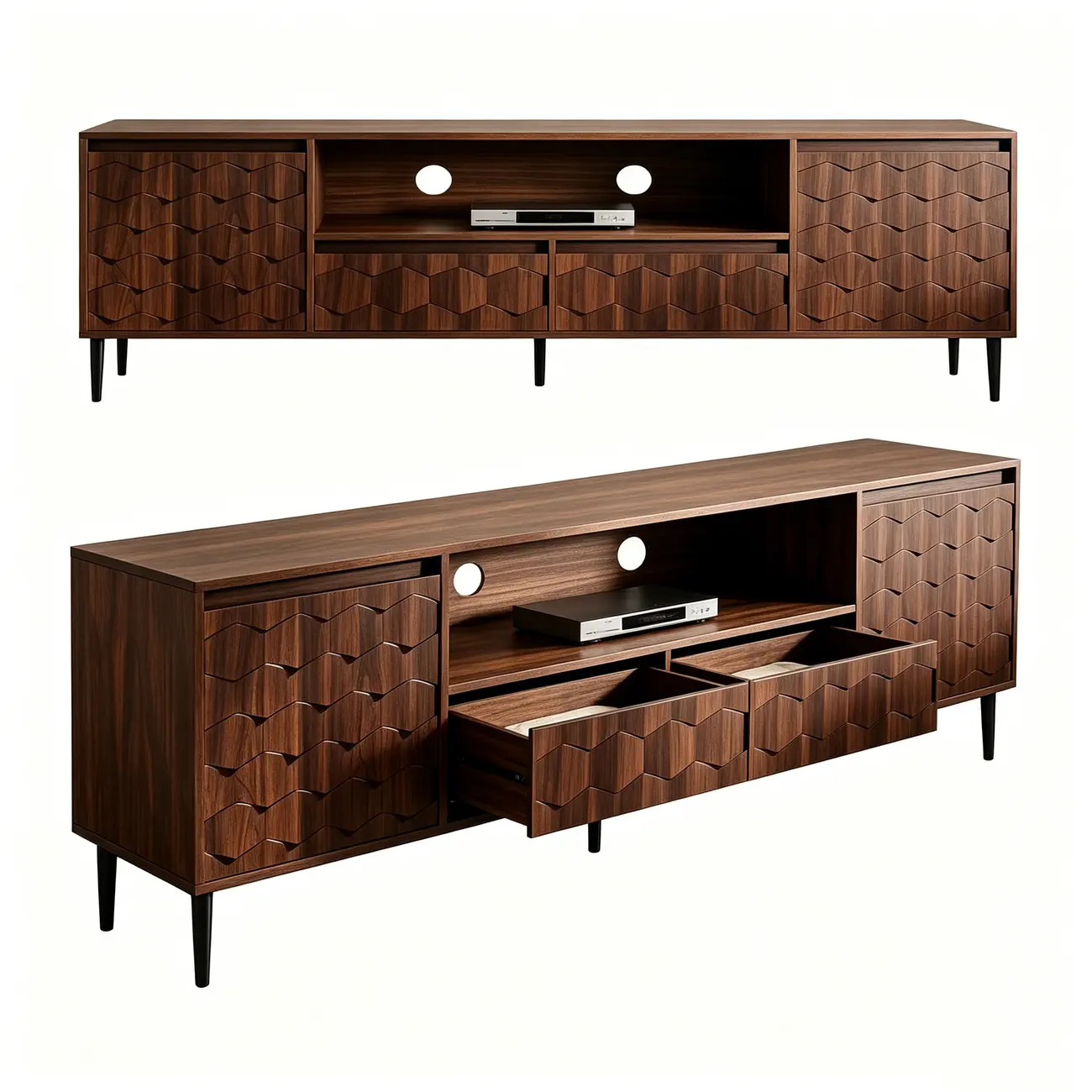 78" Mid-Century Modern Walnut TV Stand for TVs Up to 85" Image - 8 | homeyfad