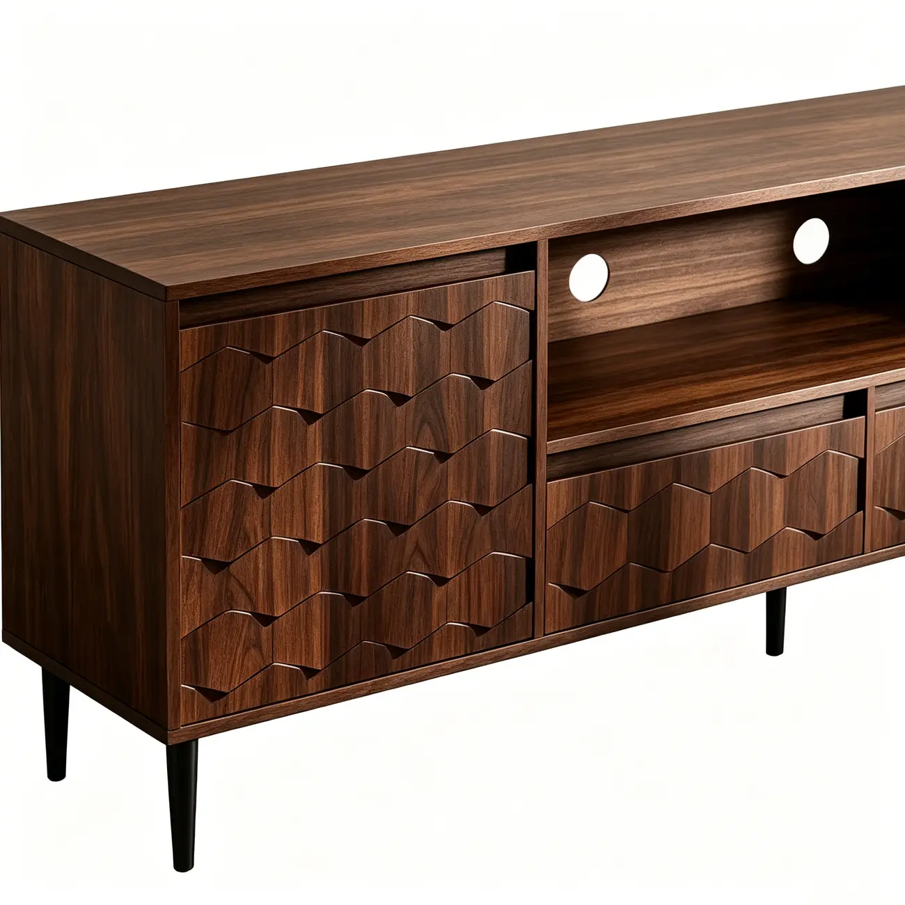 78" Mid-Century Modern Walnut TV Stand for TVs Up to 85" Image - 9 | homeyfad