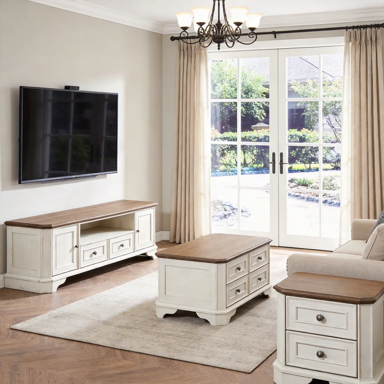Traditional Farmhouse White End Table with 2 Drawers Image - 6 | homeyfad