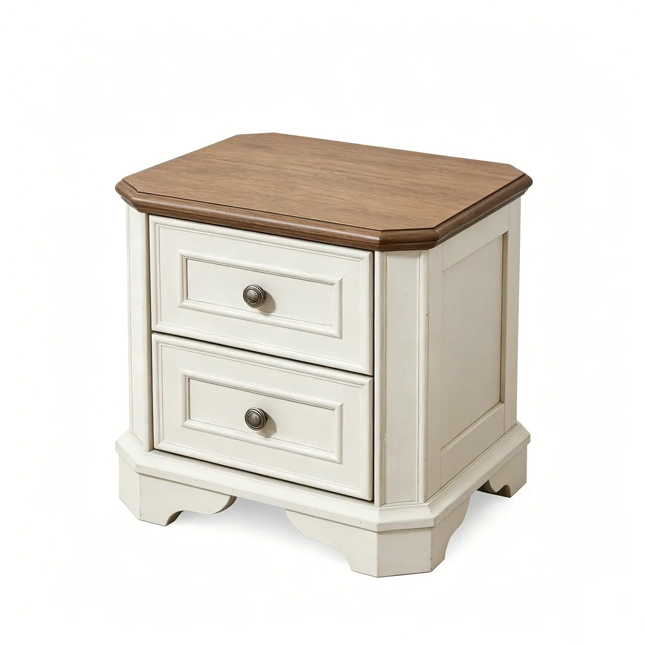 Traditional Farmhouse White End Table with 2 Drawers Image - 9 | homeyfad