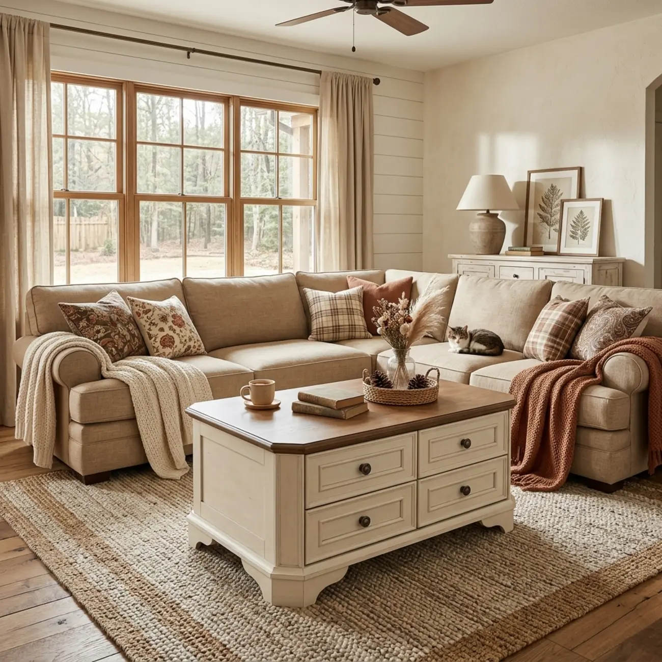 43" Traditional Farmhouse Wood Coffee Table with 4 Drawers Image - 2 | homeyfad