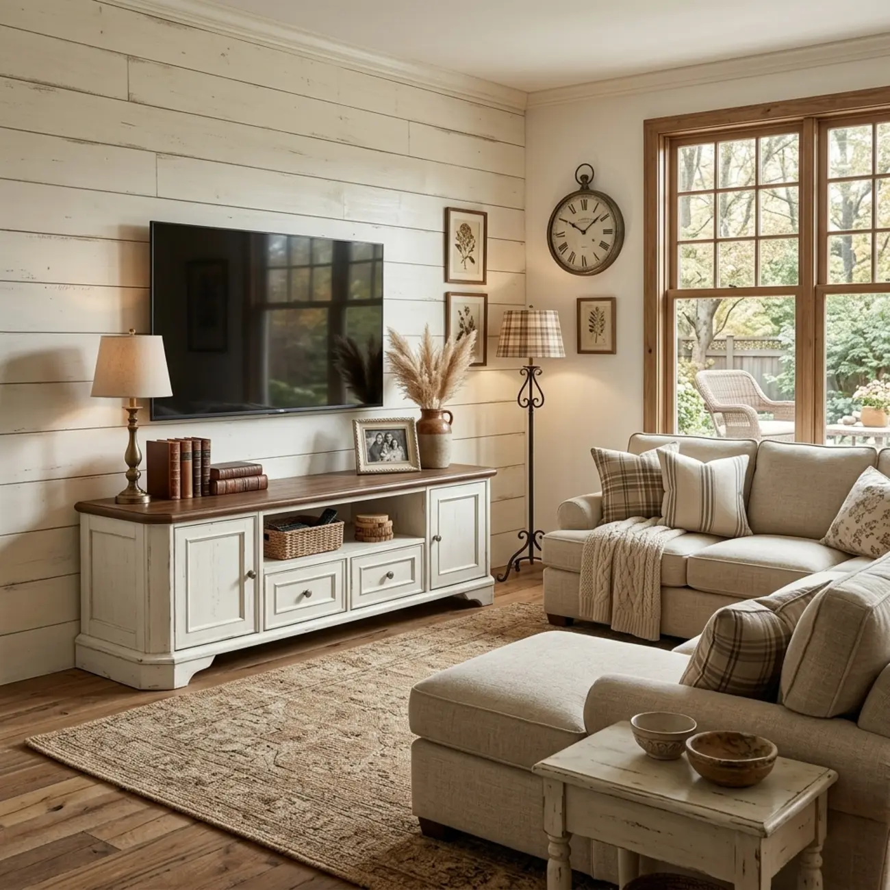Traditional Farmhouse White TV Stand with Walnut Top Image - 4 | homeyfad