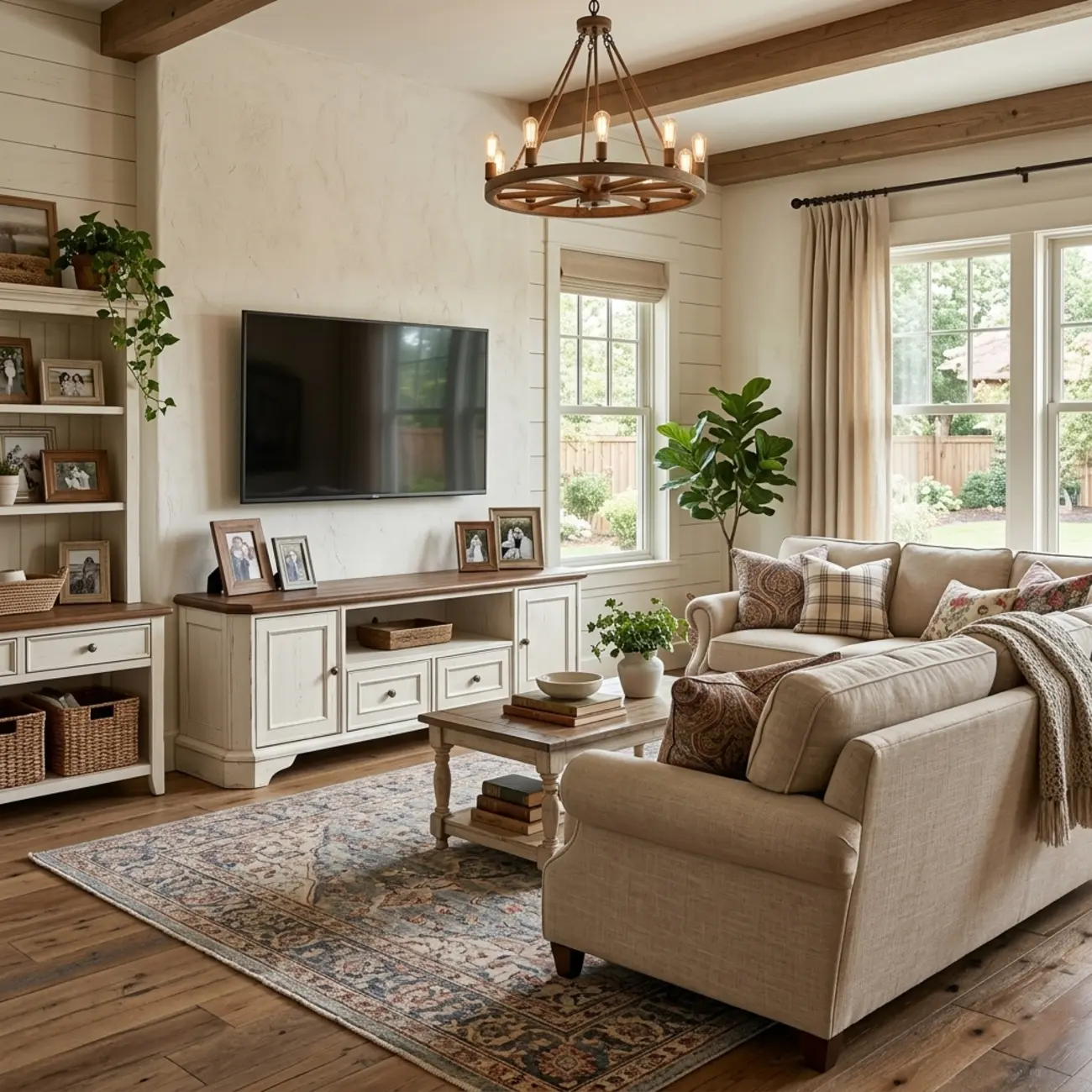 Traditional Farmhouse White TV Stand with Walnut Top Image - 5 | homeyfad