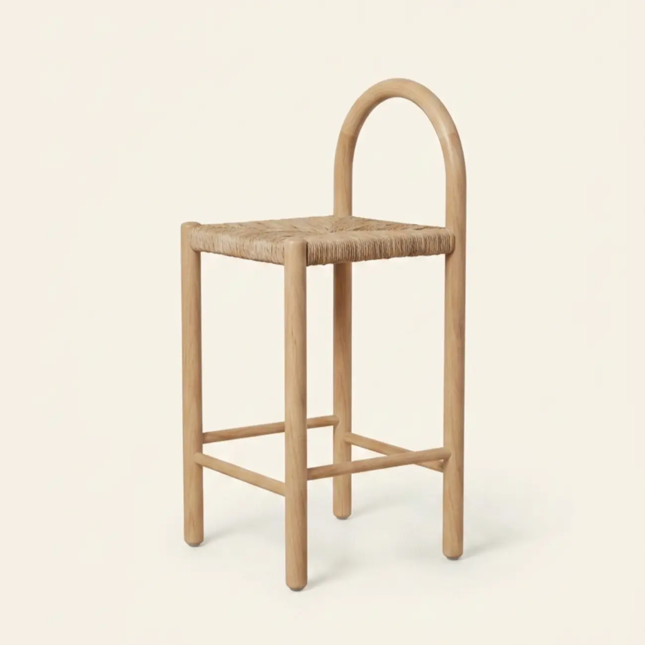 Rustic Wood Natural Rattan Bar Stool with Footrest Image - 2 | homeyfad