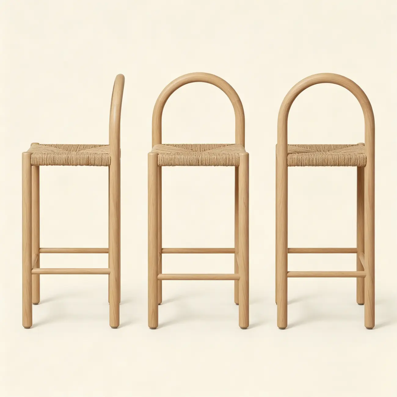 Rustic Wood Natural Rattan Bar Stool with Footrest Image - 6 | homeyfad