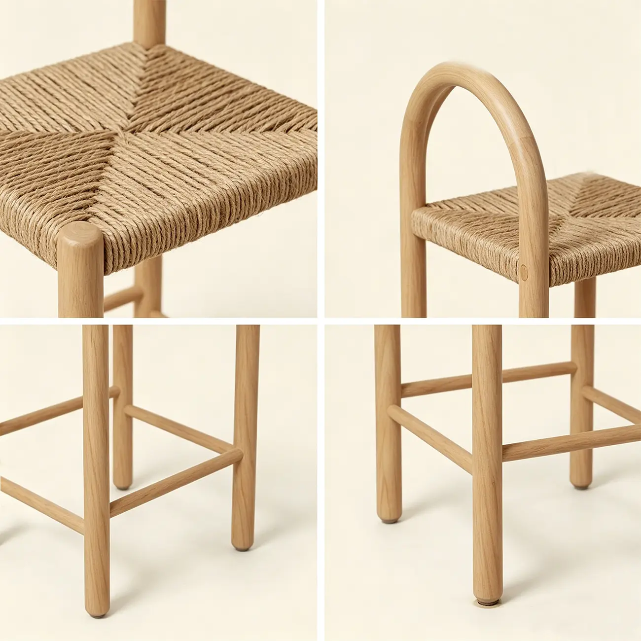 Rustic Wood Natural Rattan Bar Stool with Footrest Image - 7 | homeyfad