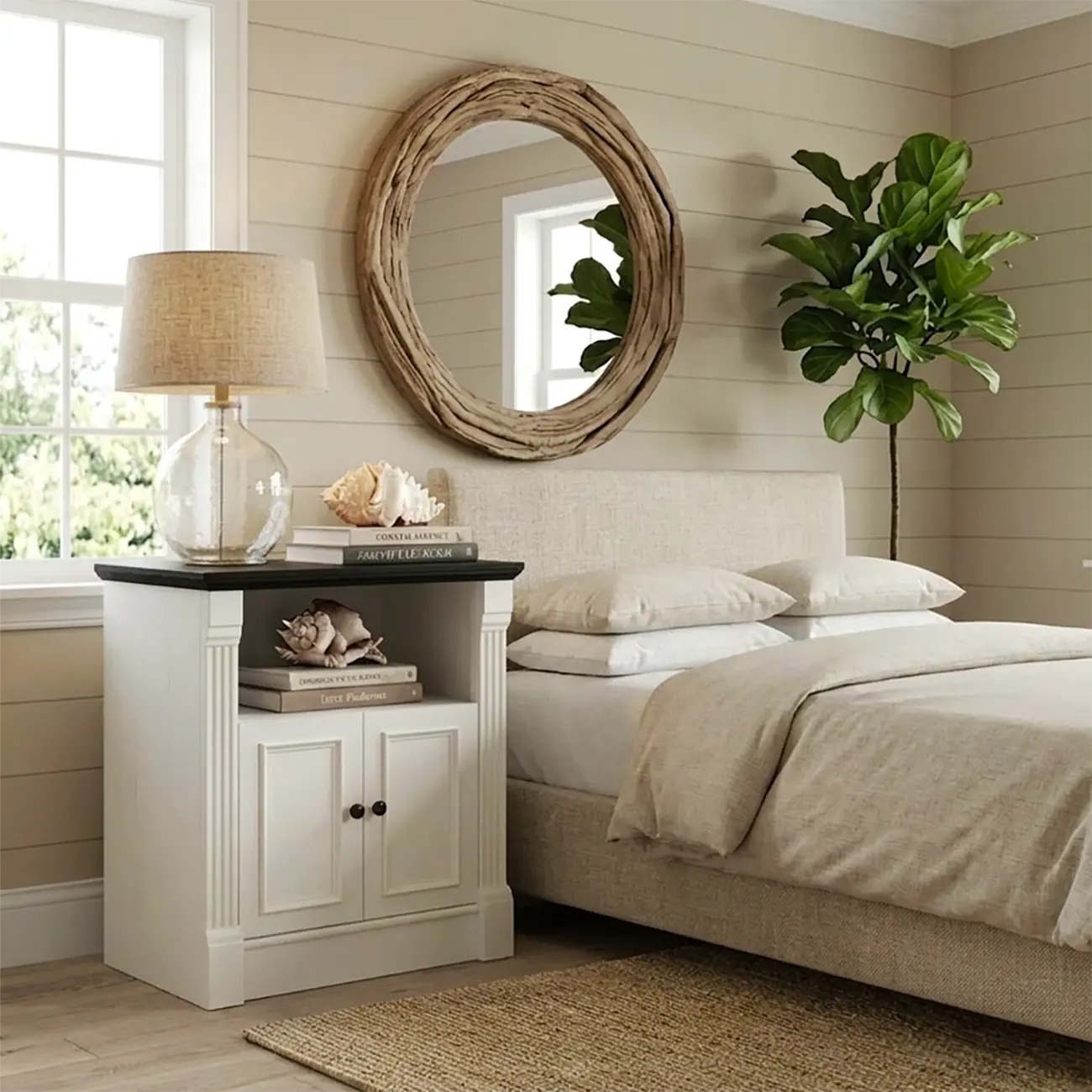 Modern Farmhouse 2-door Wooden End Table With Storage Image - 5 | homeyfad