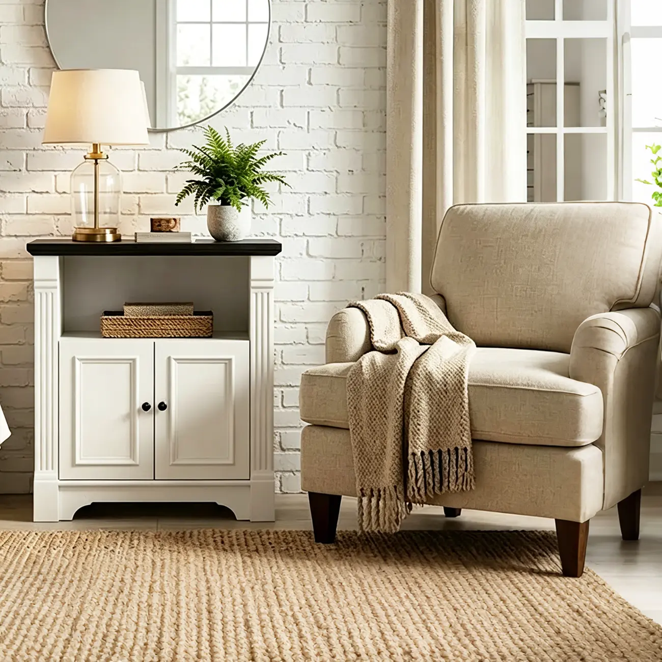 Modern Farmhouse 2-door Wooden End Table With Storage Image - 4 | homeyfad