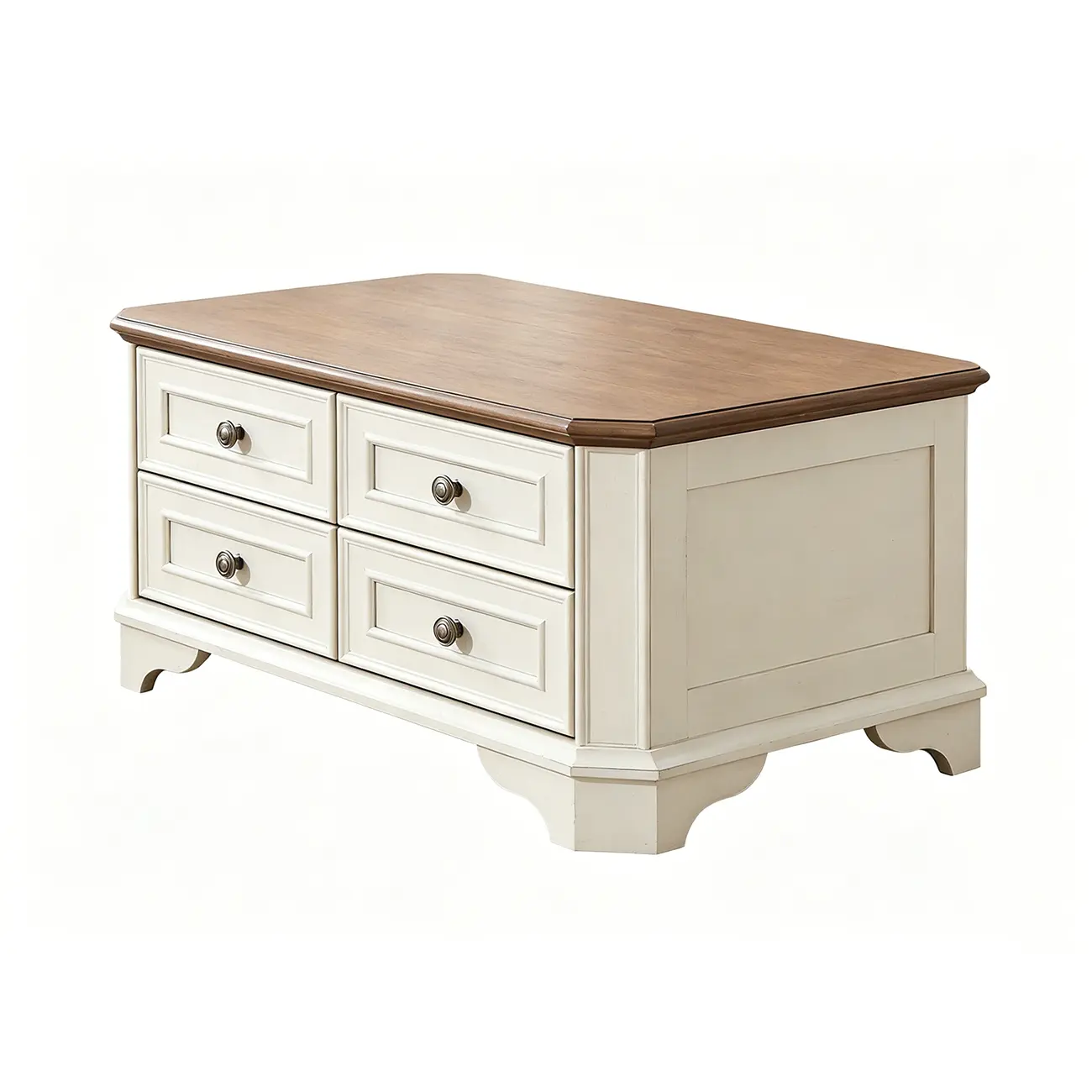 43" Traditional Farmhouse Wood Coffee Table with 4 Drawers Image - 11 | homeyfad