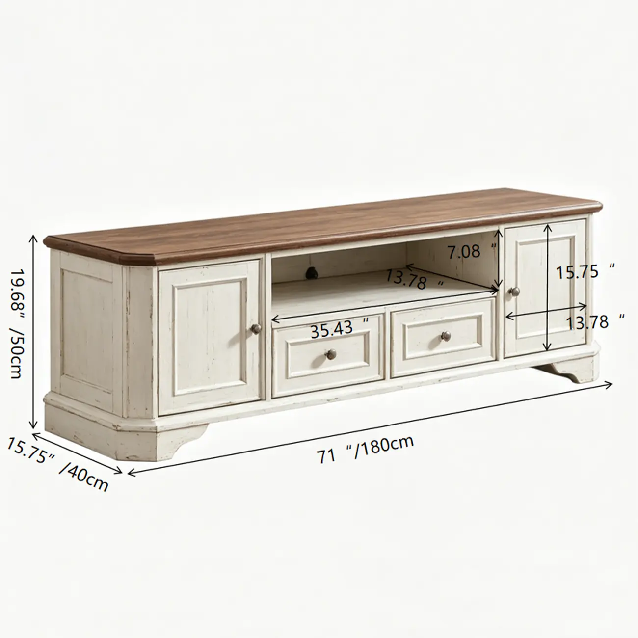 Traditional Farmhouse White TV Stand with Walnut Top #size | homeyfad