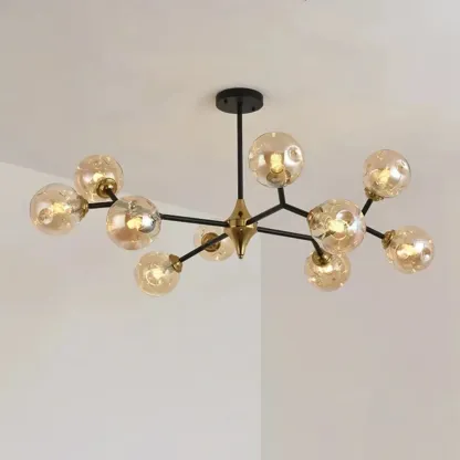 Black Gold Glass Linear Modern Crystal Chandelier Image - 10