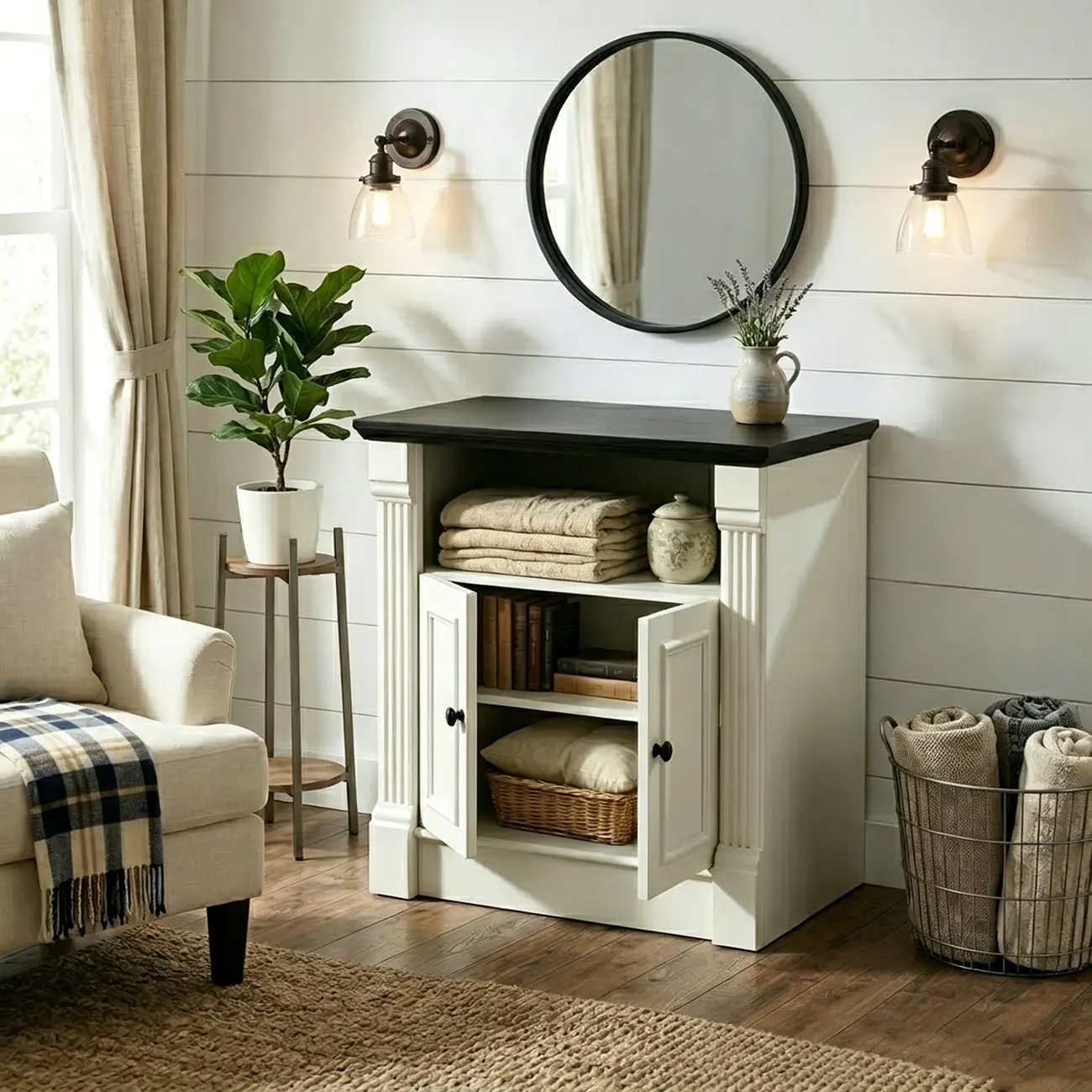 Modern Farmhouse 2-door Wooden End Table With Storage Image - 3 | homeyfad